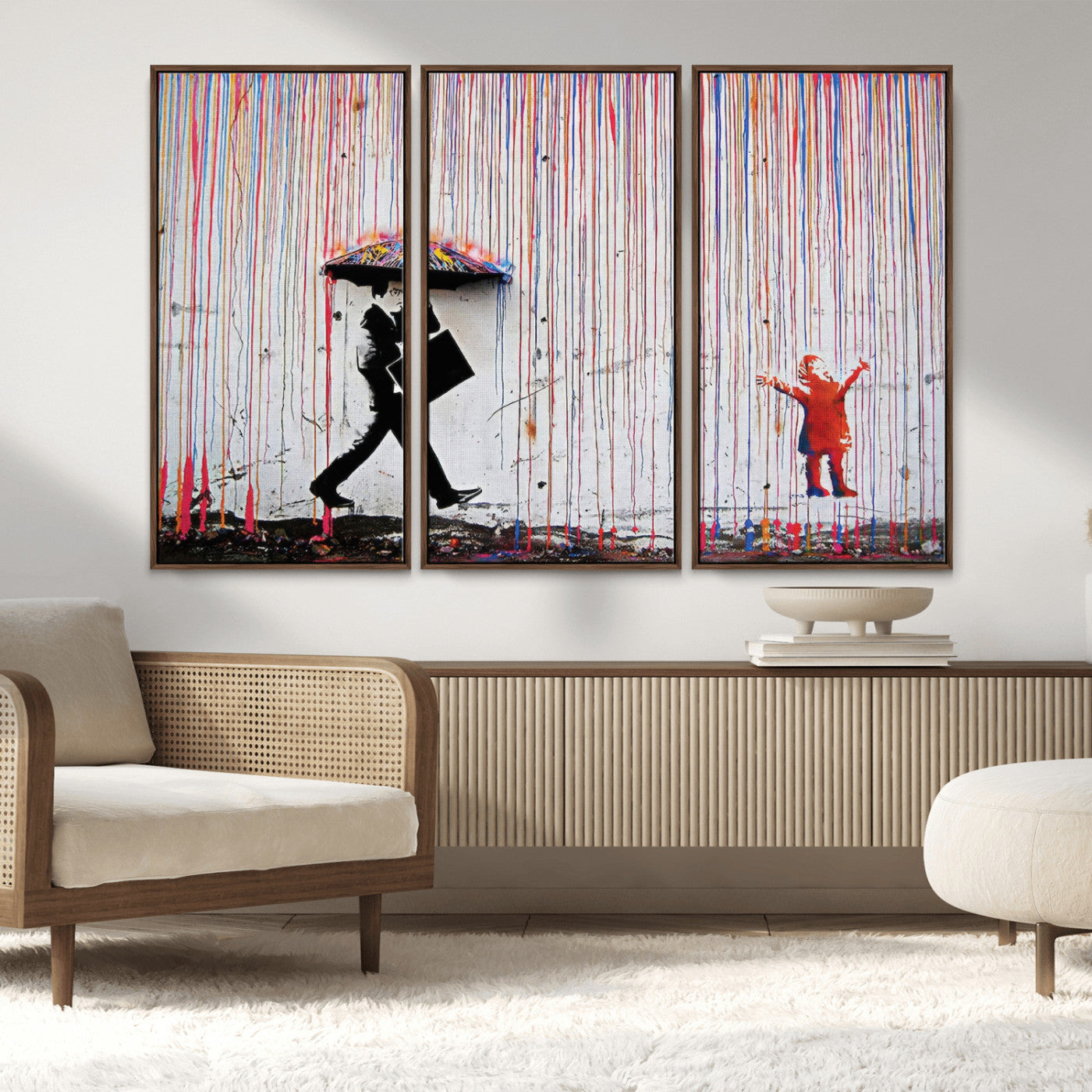 MGV-FC-48X32-3P - Banksy Wall Art Canvas Print, Framed Graffiti Art Picture Print, Banksy Urban Graffiti Perfect Modern Decor Artwork