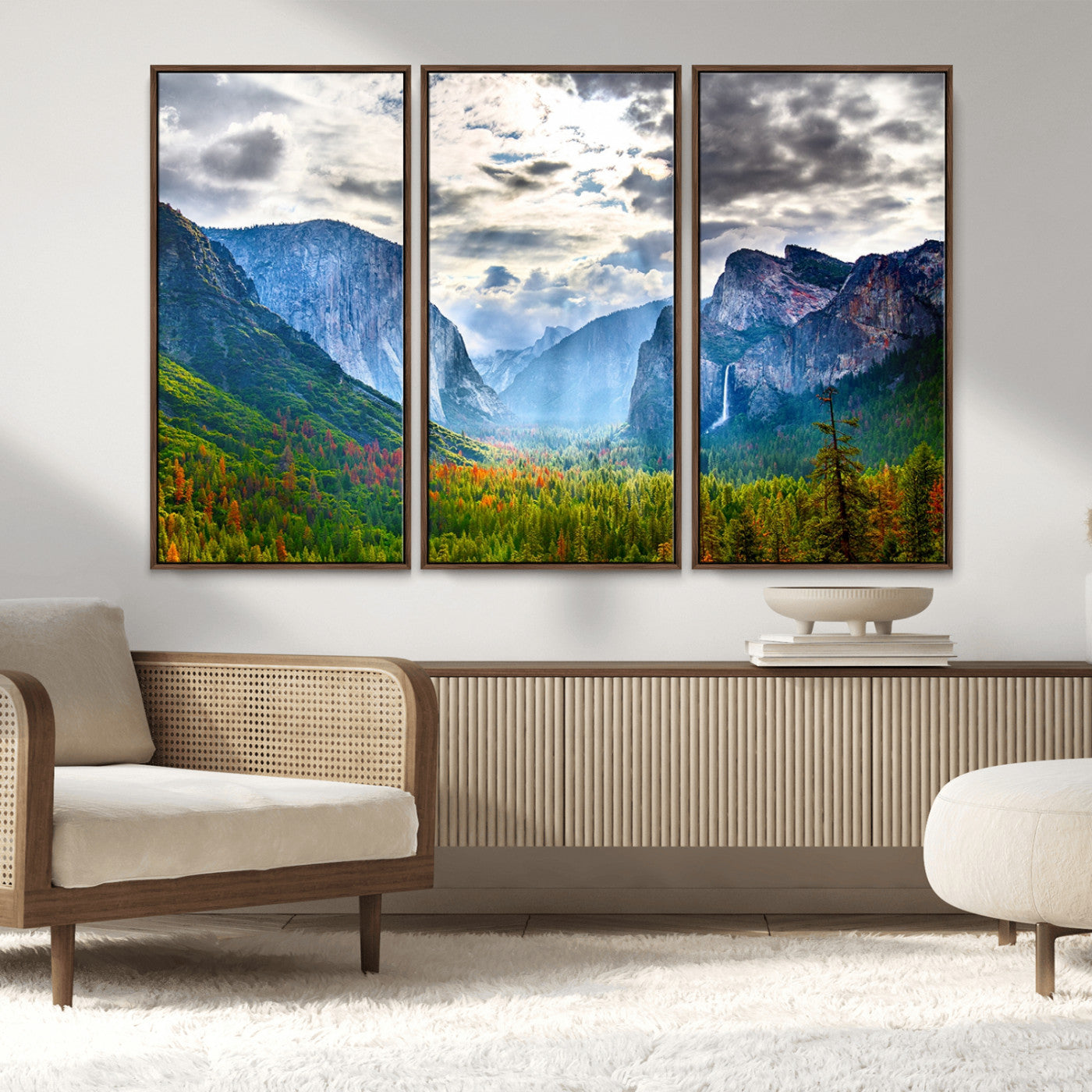 MGV-FC-48X32-3P - Yosemite Park Half Dome 3 Panel Canvas Print | Large Giclée Landscape Wall Art for Living Room,