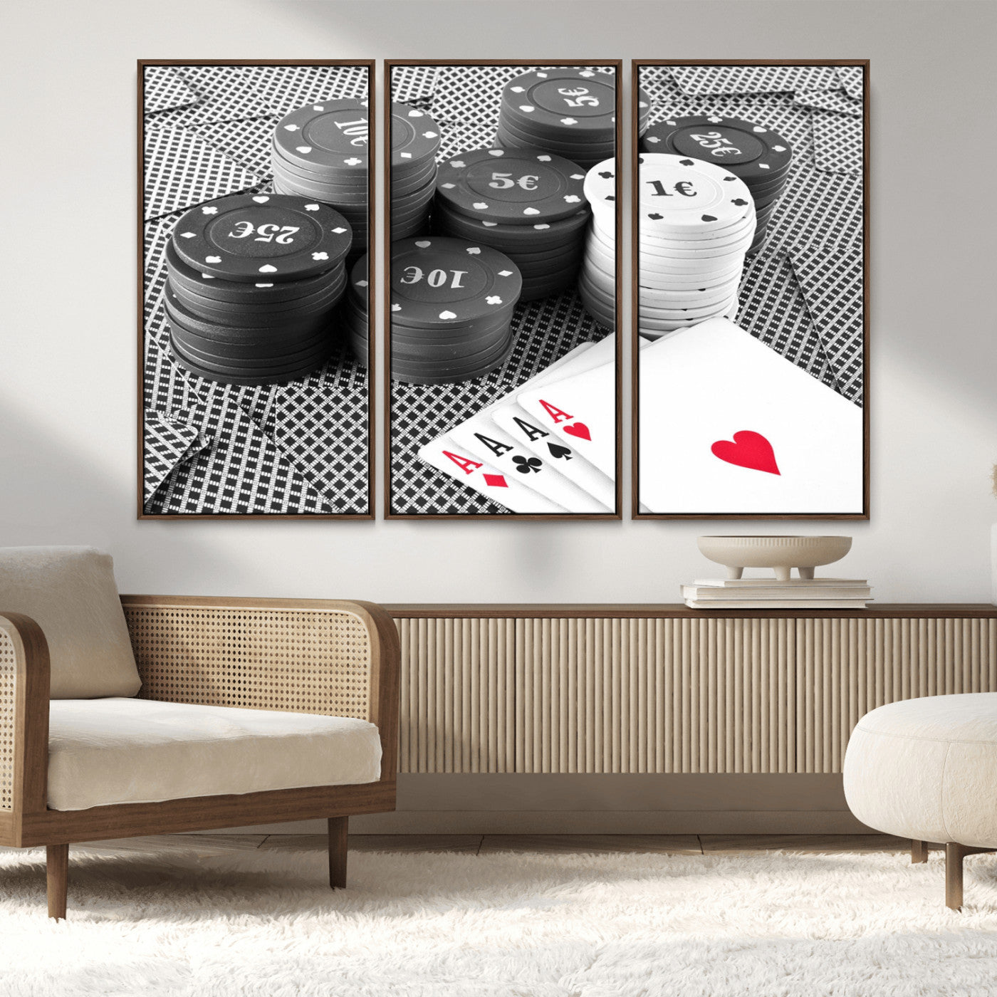 MGV-FC-48X32-3P - Poker Game Cards Wall Art Canvas, Multi Panel Wall Art Canvas Print