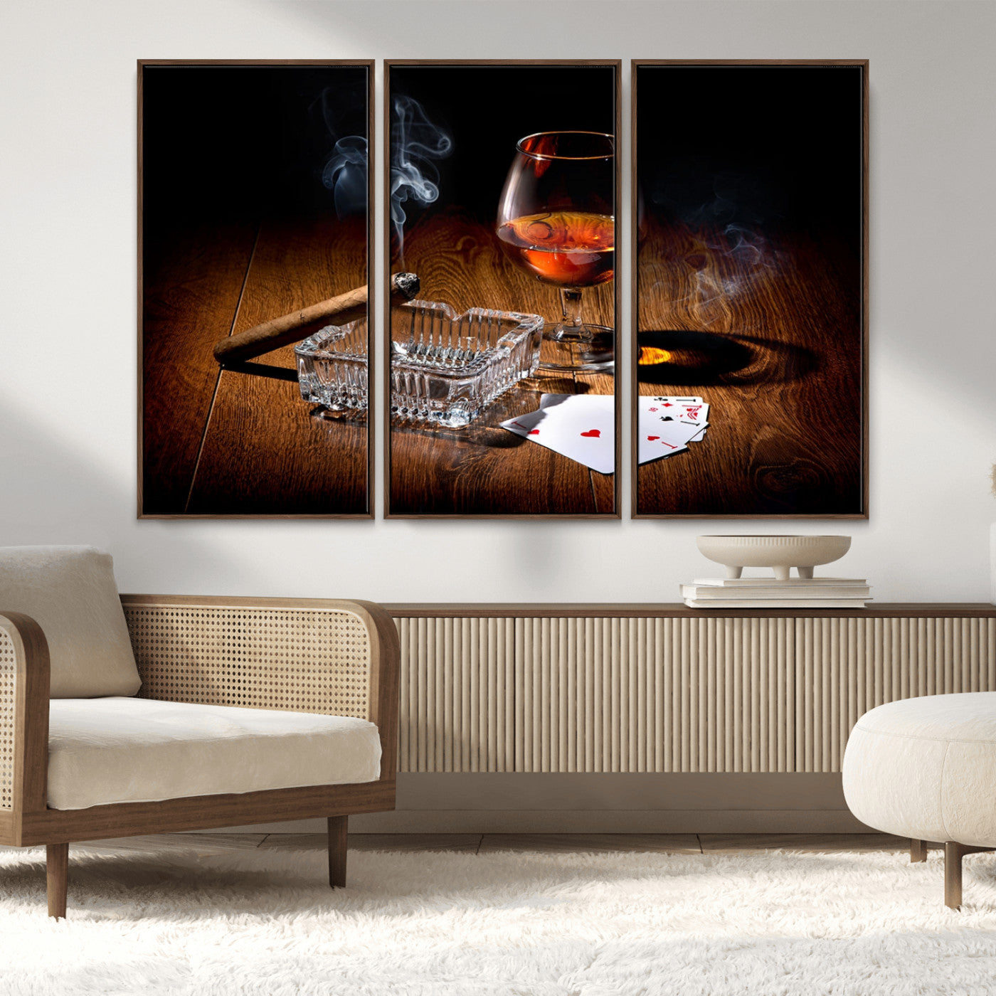 MGV-FC-48X32-3P - Whiskey Cigar Wall Art Canvas Print Kitchen Wall