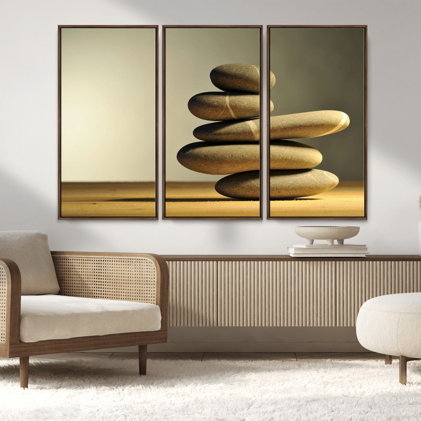 MGV-FC-48X32-3P - Fluvial Zen Stones Canvas Wall Art Print