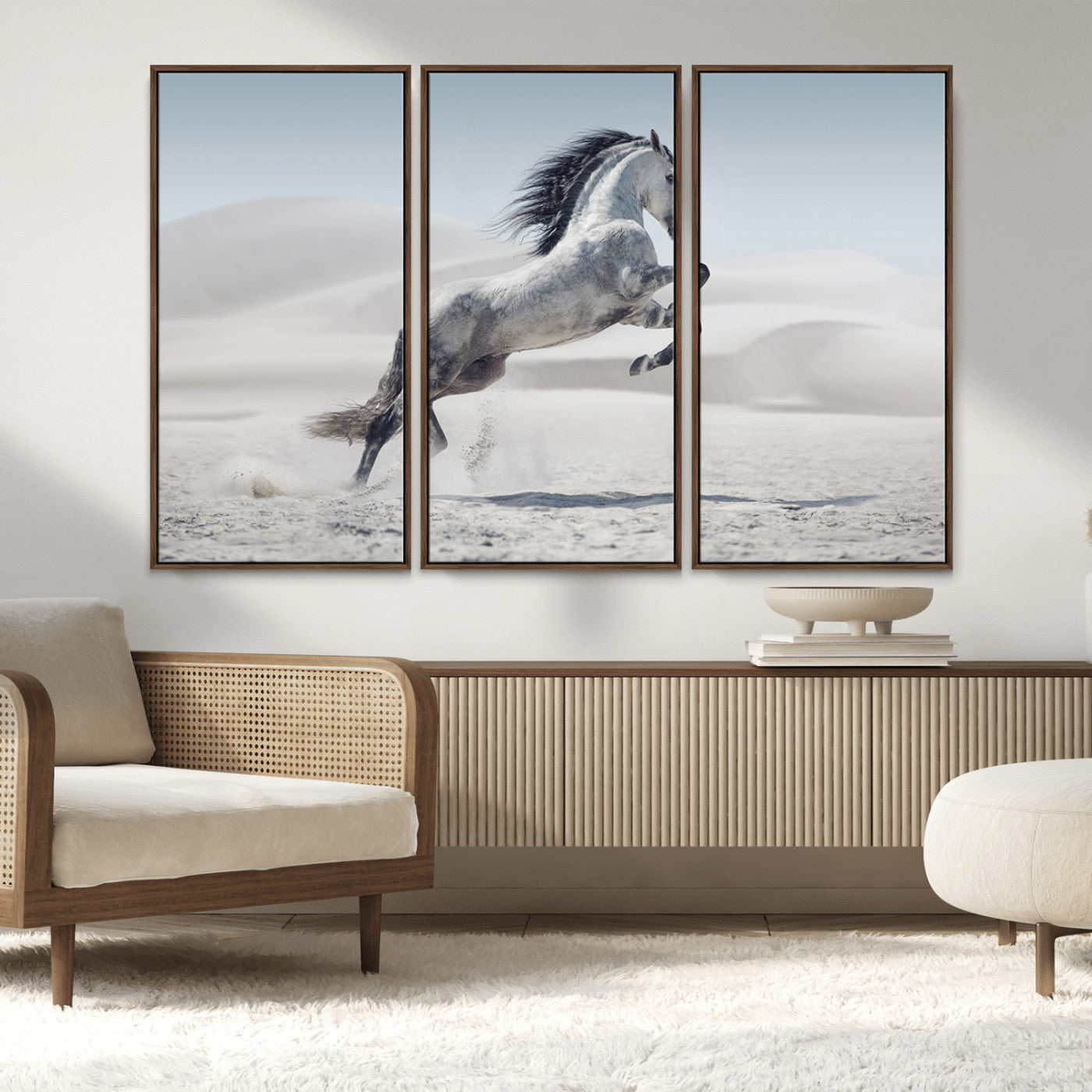 MGV-FC-48X32-3P - Prancing Horse on Dessert Large Wall Art Animal Canvas Print