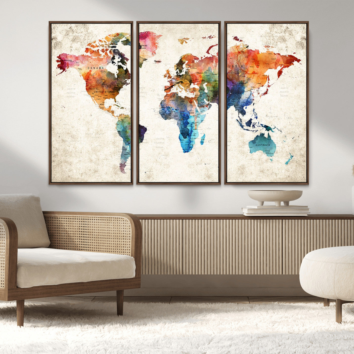 MGV-FC-48X32-3P - Push Pin World Map Canvas Print – Framed Wall Art for Couples to Track Their Travels – Anniversary