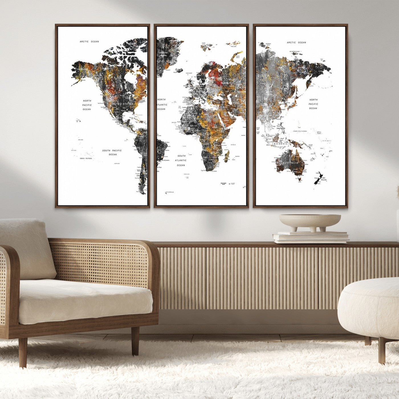 MGV-FC-48X32-3P - World Map Wall Art Canvas Print for Home and Office Decor
