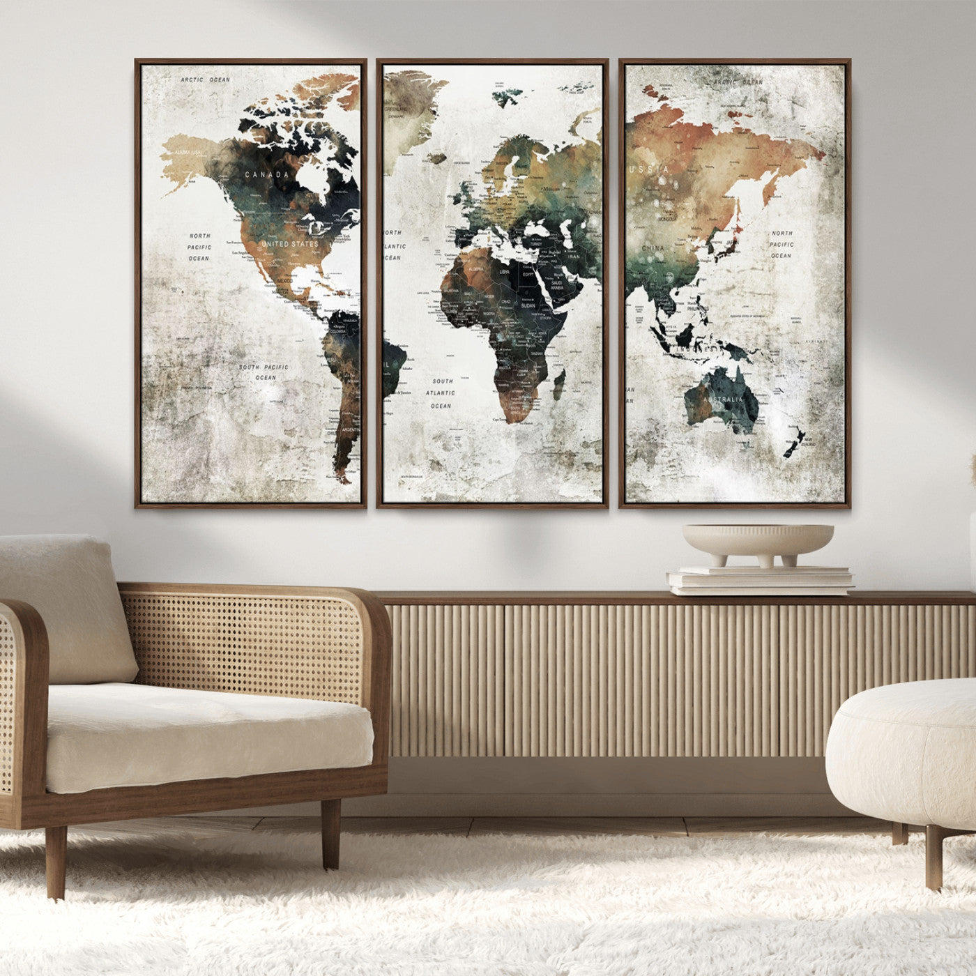 MGV-FC-48X32-3P - Push Pin World Map Canvas Print – Framed Wall Art for Couples to Track Their Travels – Anniversary