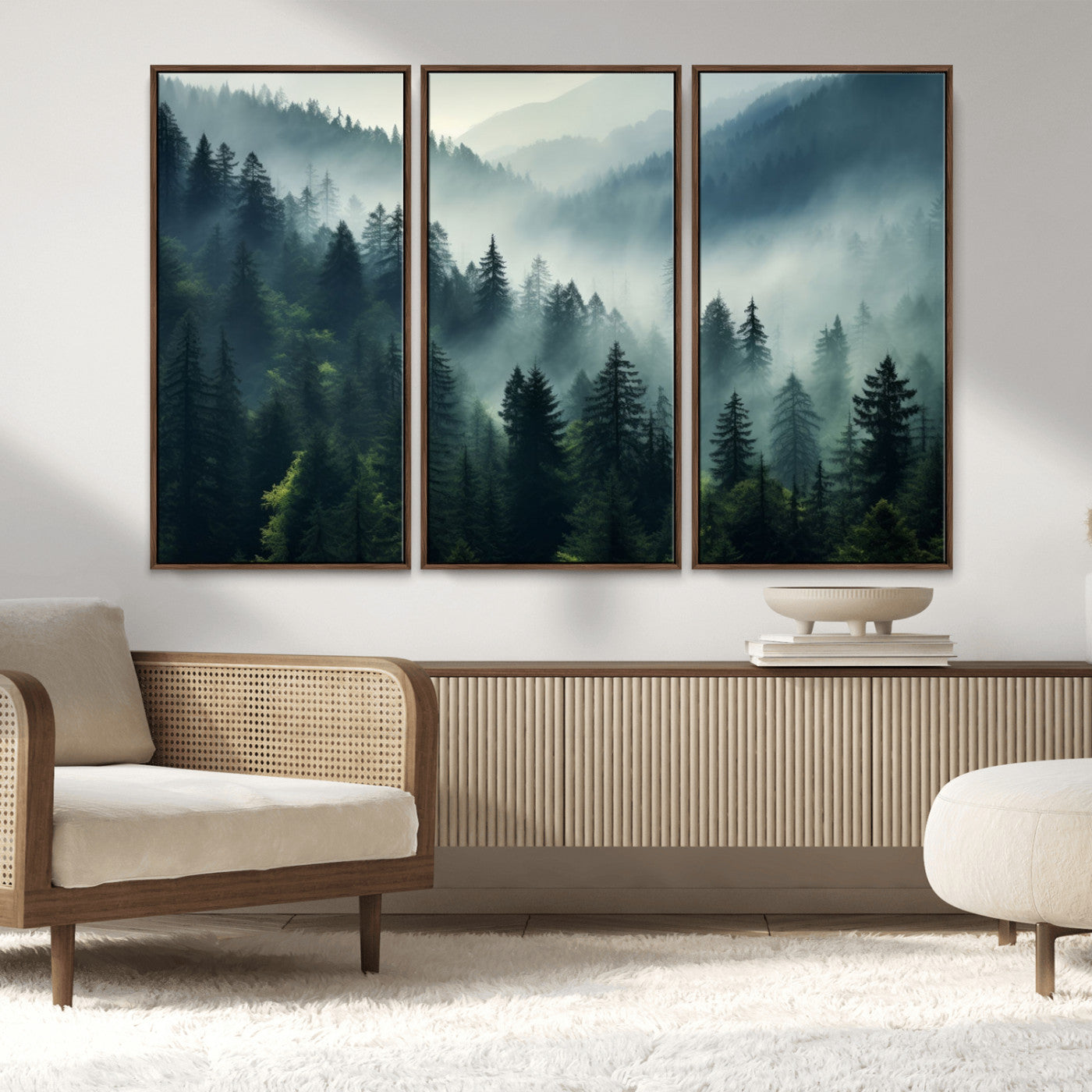 MGV-FC-48X32-3P - Captivating Misty Forest Wall Art Premium Canvas Print a Foggy and Serene Atmosphere Art
