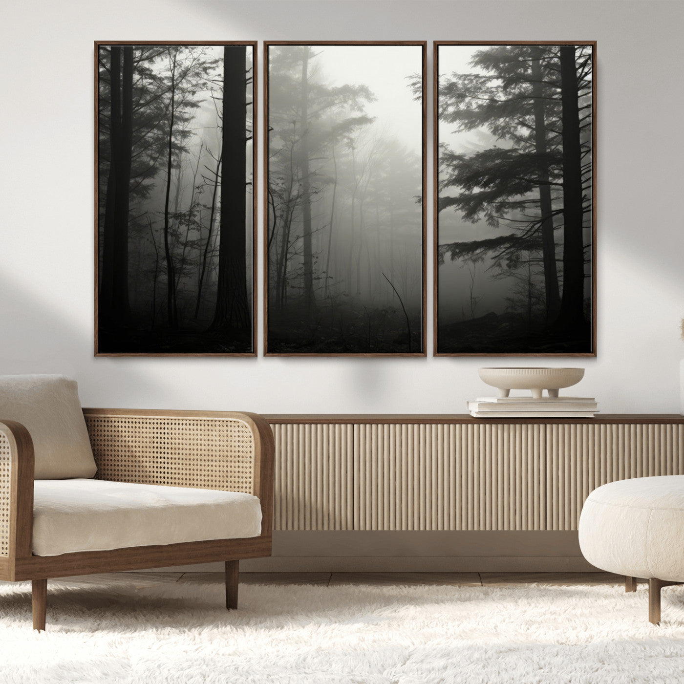 MGV-FC-48X32-3P - Misty Forest Wall Art Premium Canvas Print a Foggy and Serene Atmosphere - Nature Wall Art
