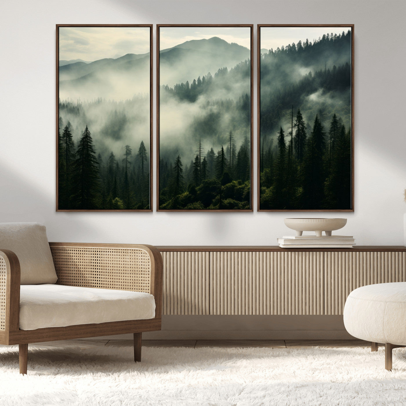MGV-FC-48X32-3P - Captivating Misty Forest Wall Art Premium Canvas Print a Foggy and Serene Atmosphere