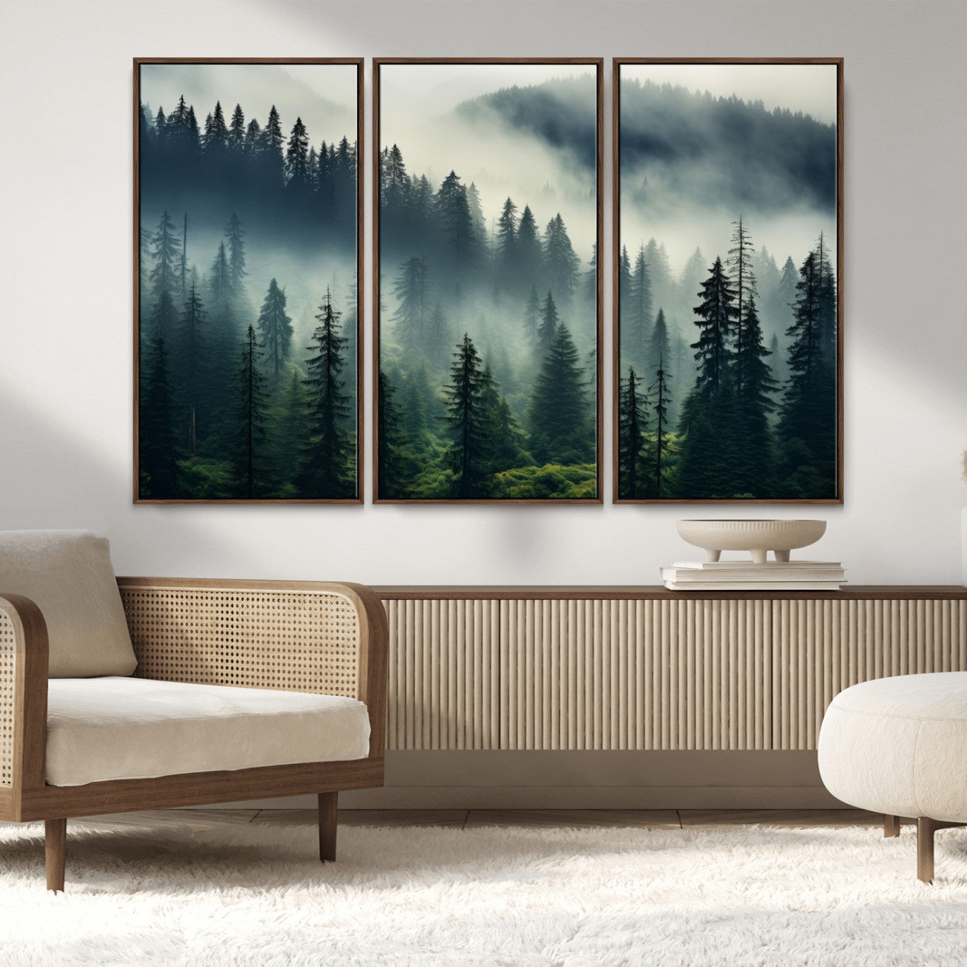 MGV-FC-48X32-3P - Captivating Misty Forest Wall Art Premium Canvas Print a Foggy and Serene Atmosphere