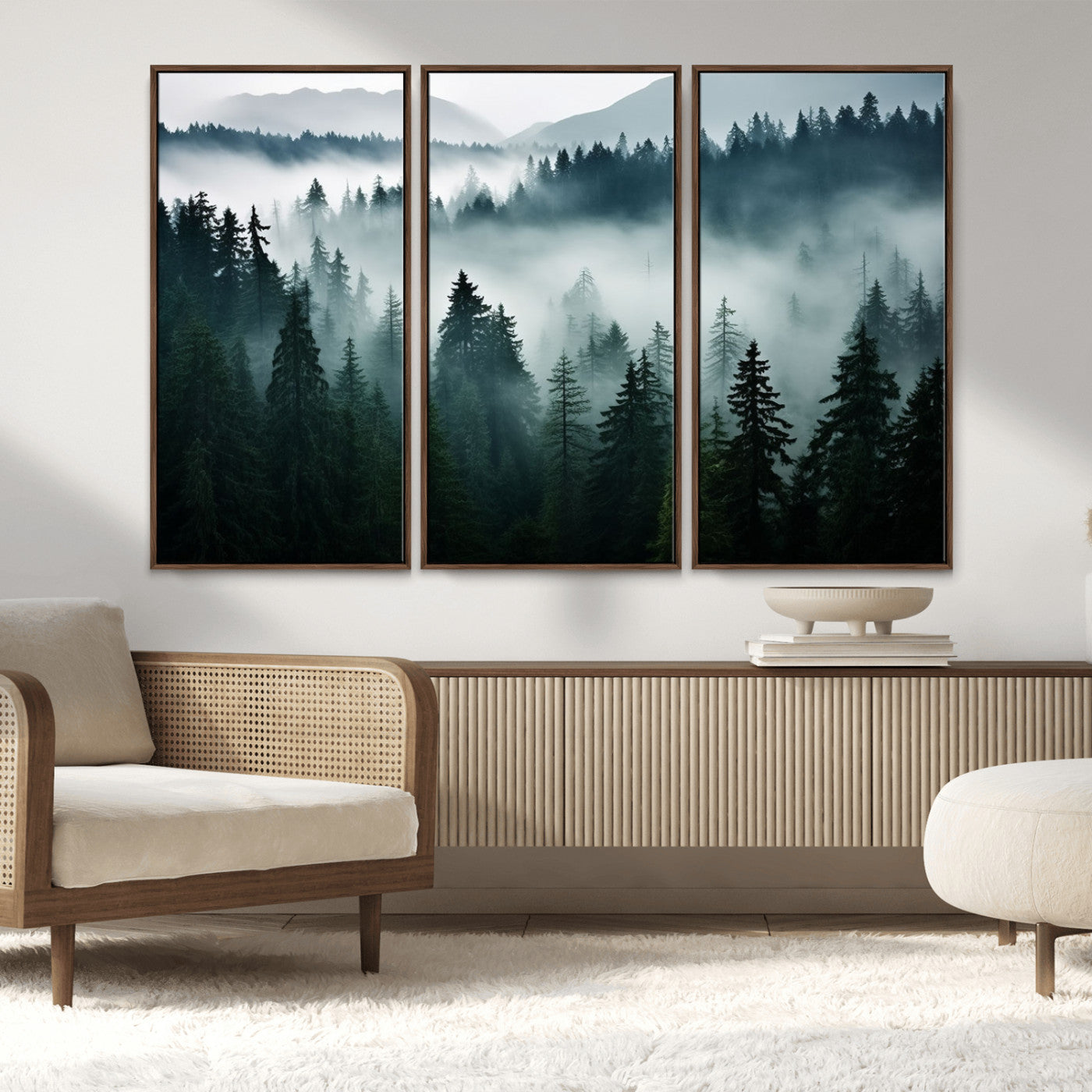 MGV-FC-48X32-3P - Captivating Misty Forest Wall Art Canvas, Premium Canvas Print a Foggy and Serene Atmosphere