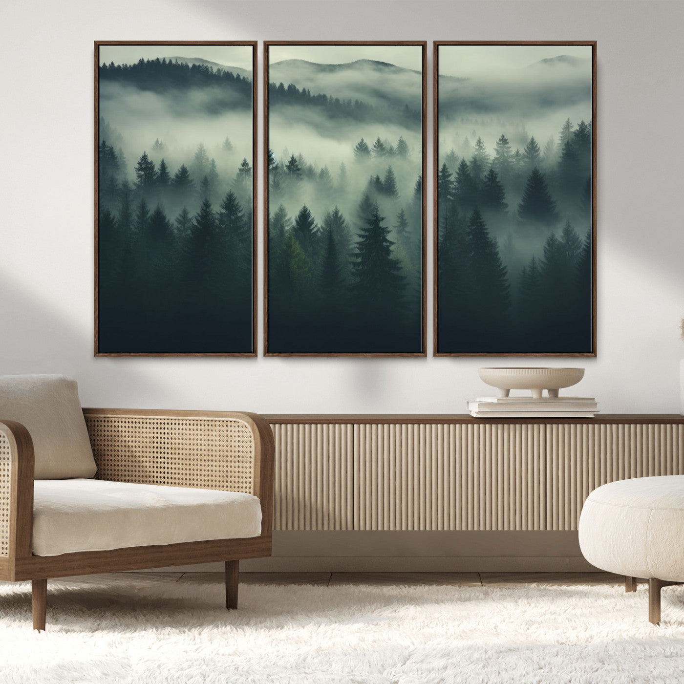 MGV-FC-48X32-3P - Misty Forest Wall Art Premium Canvas Print a Foggy and Serene Atmosphere