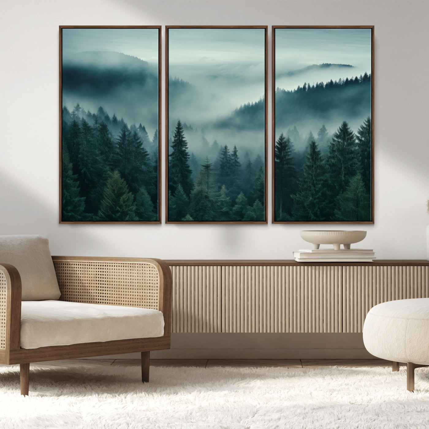 MGV-FC-48X32-3P - Captivating Misty Foggy Forest Wall Art Premium Canvas Print