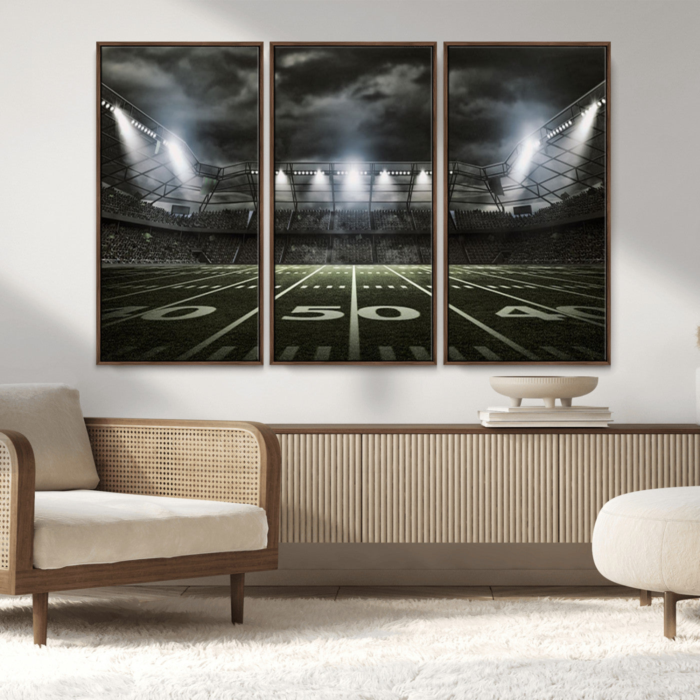 90107-MGV-FC-48X32-3P_Walnut-American Football Stadium Wall Art Canvas Print, Stadium Sport Wall Art Print