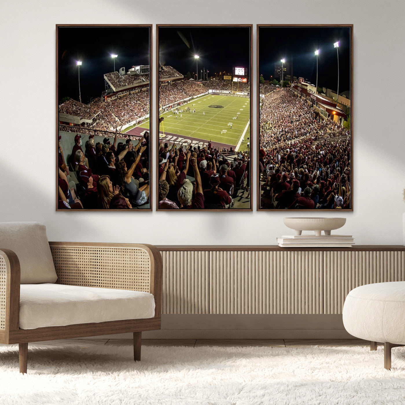 94126-MGV-FC-48X32-3P_Walnut-Washington-Grizzly Stadium Canvas Wall Art – Exciting Game Night Atmosphere Captured in Panoramic
