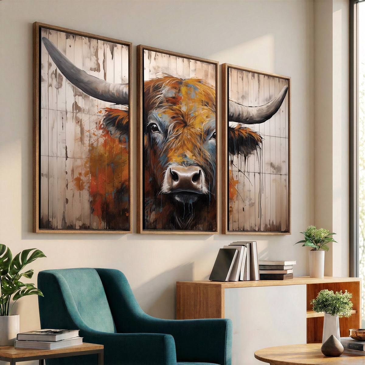 47284-MGV-CV-24X16 - Abstract Bull Highland Cow Canvas Wall Art Print