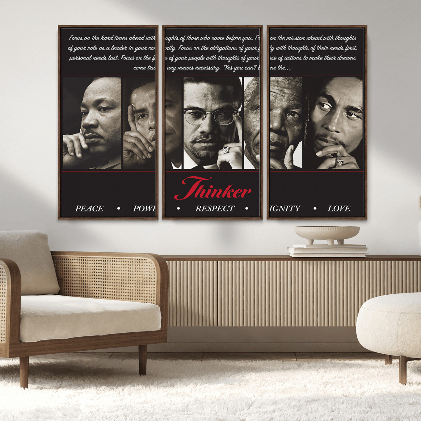 MGV-FC-48X32-3P - Thinkers of Wall Art Canvas Print - Inspirational Wall Art Featuring Icons of Peace, Power, and