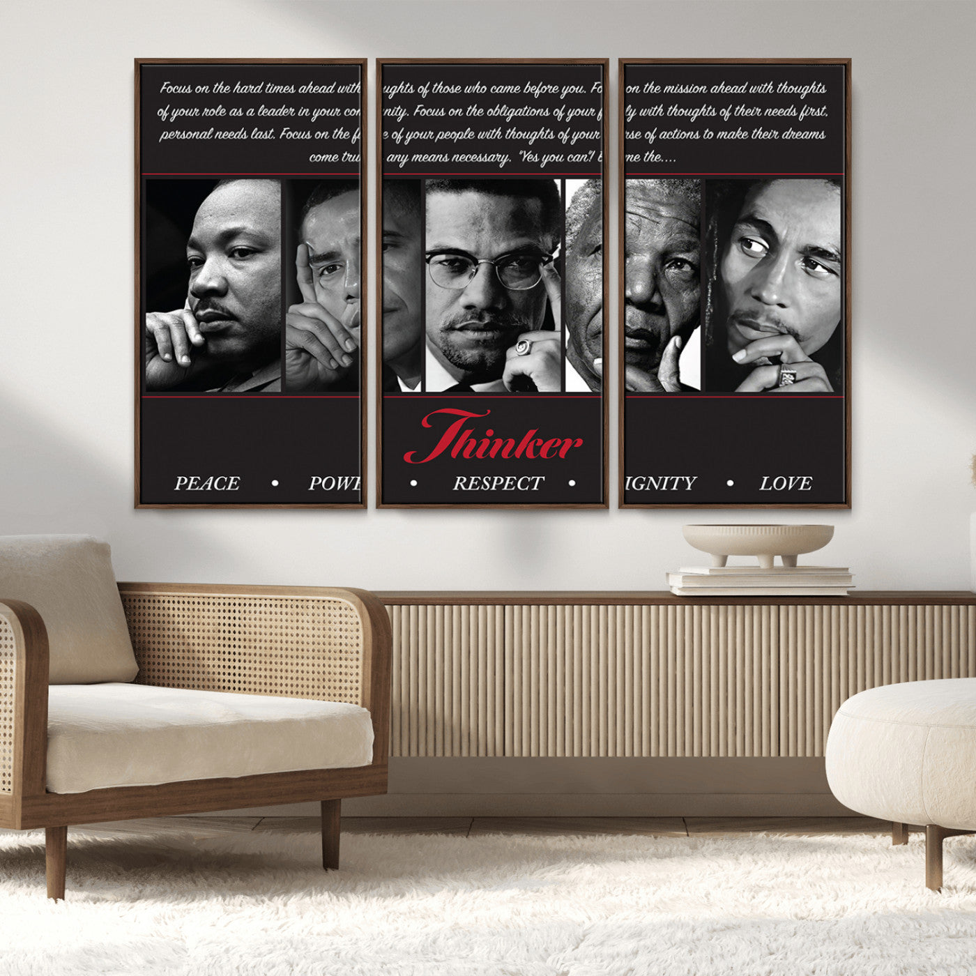 MGV-FC-48X32-3P - Thinker Peace Power Respect Dignity Wall Art | Thinkers of Changel Wall Art Featuring Icons of