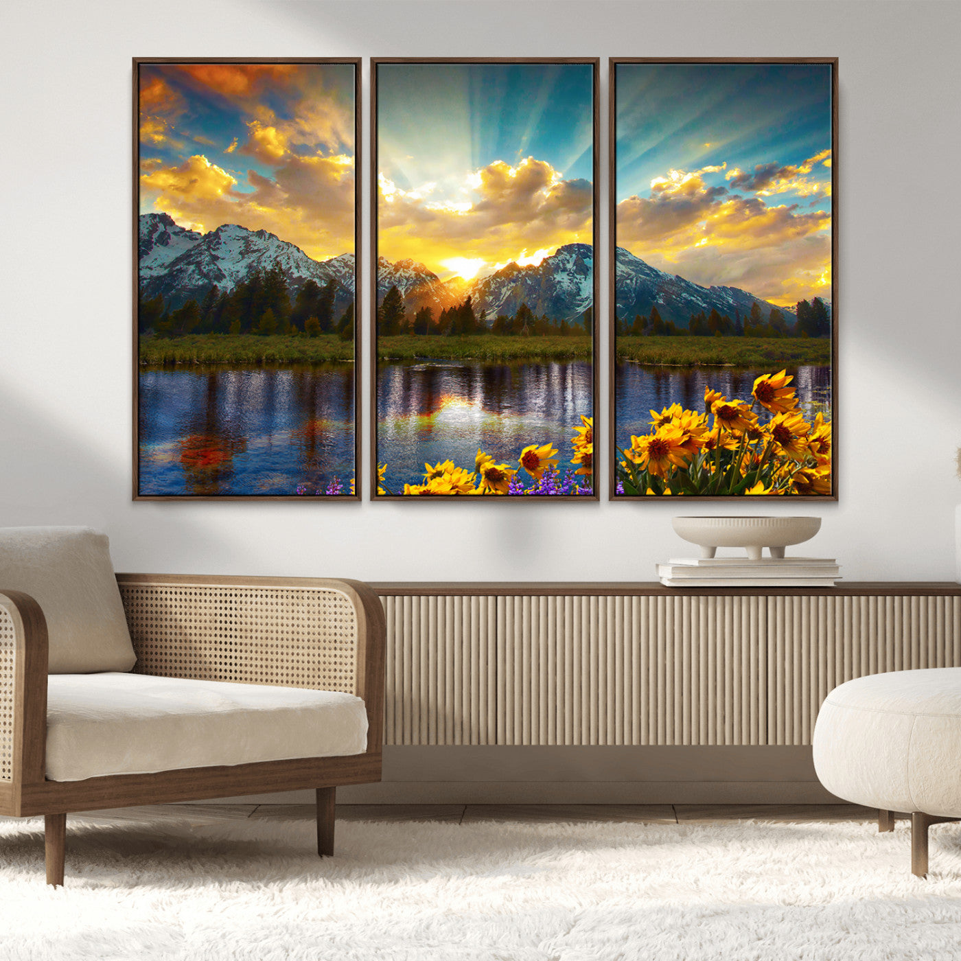 MGV-FC-48X32-3P - Grand Teton Park Amazing Mountain Landscape Sunset Wall Art Canvas Print