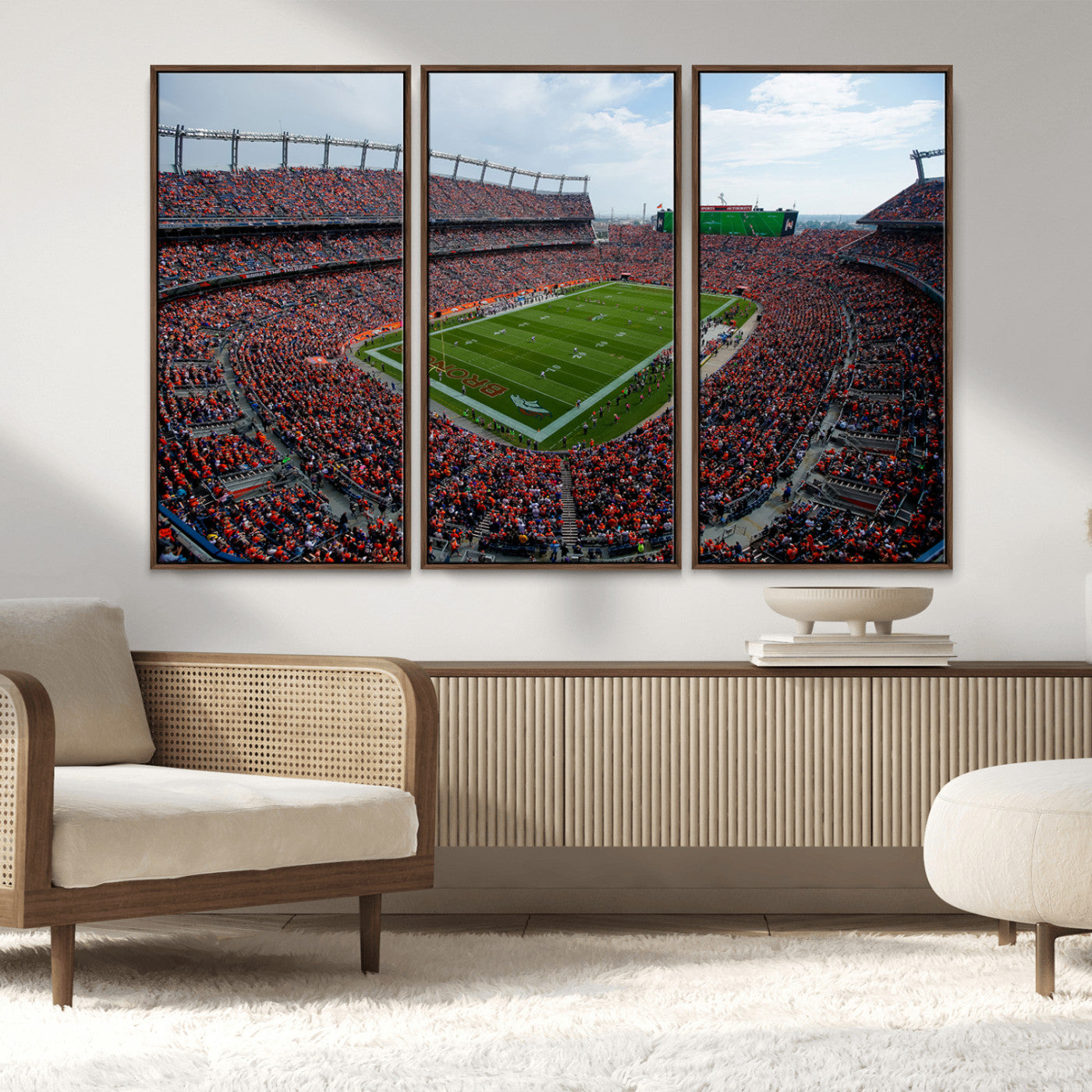 MGV-FC-48X32-3P - Denver Broncos Football Team Print - Empower Field Mile High Stadium Wall Art Canvas Print