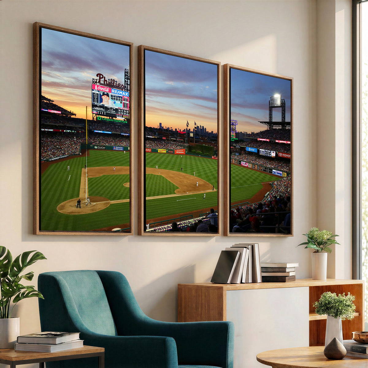 13778-MGV-CV-36X24 - Citizens Bank Park Philadelphia Phillies Wall Art Canvas | 3-Panel Canvas Print of Phillies Stadium