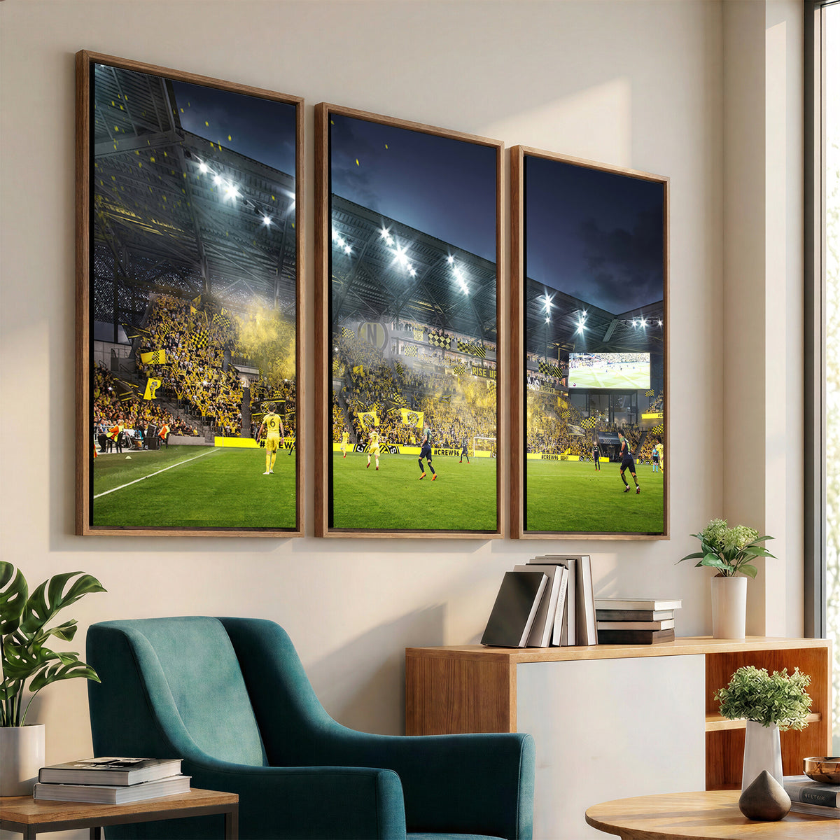 65820-MGV-CV-36X24 - Columbus Crew Stadium Match Triple Canvas Wall Art - Dynamic MLS Game Scene Canvas Wall Art
