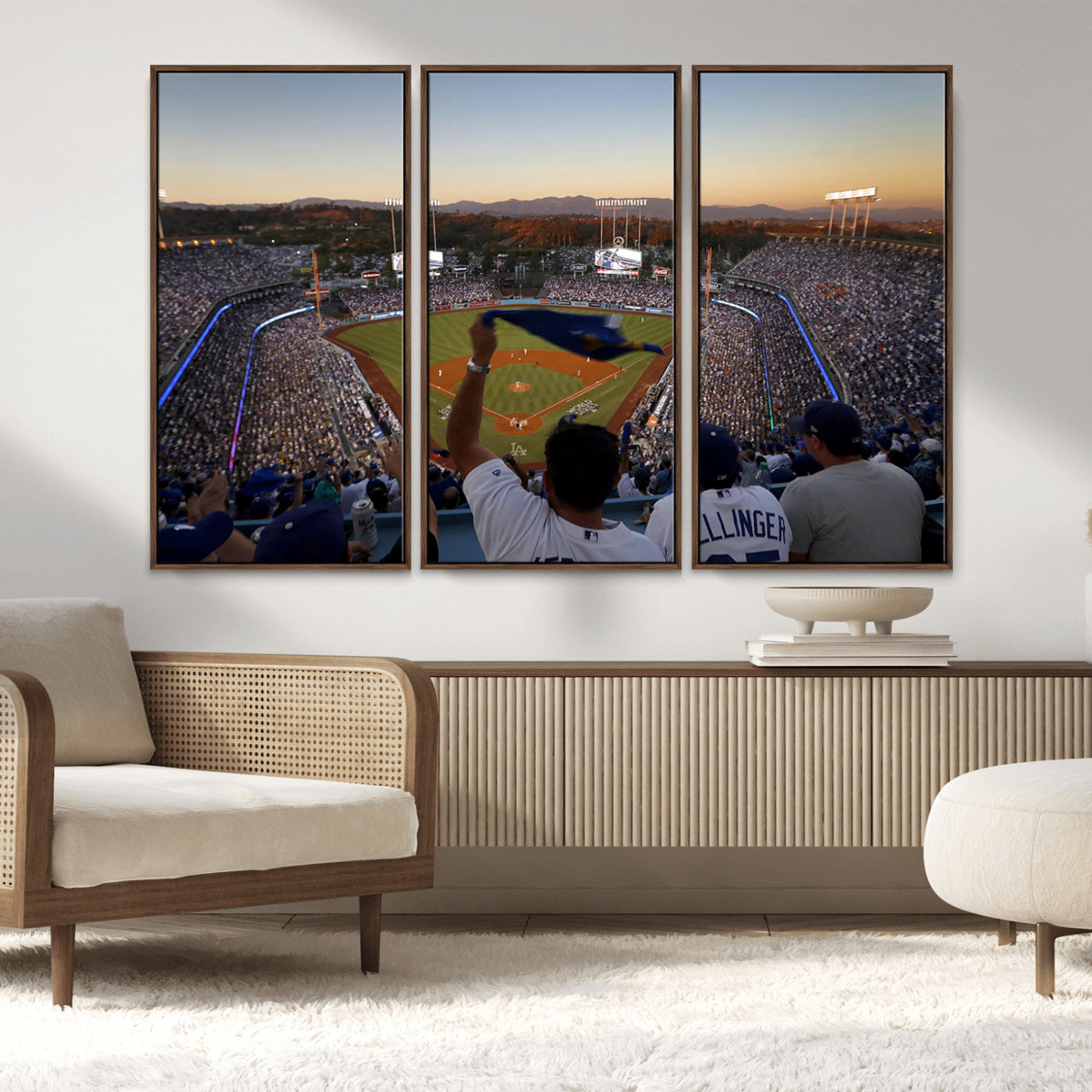 MGV-FC-48X32-3P - Dodger Stadium Sunset Game Triple Canvas Wall Art - Los Angeles Dodgers MLB Match