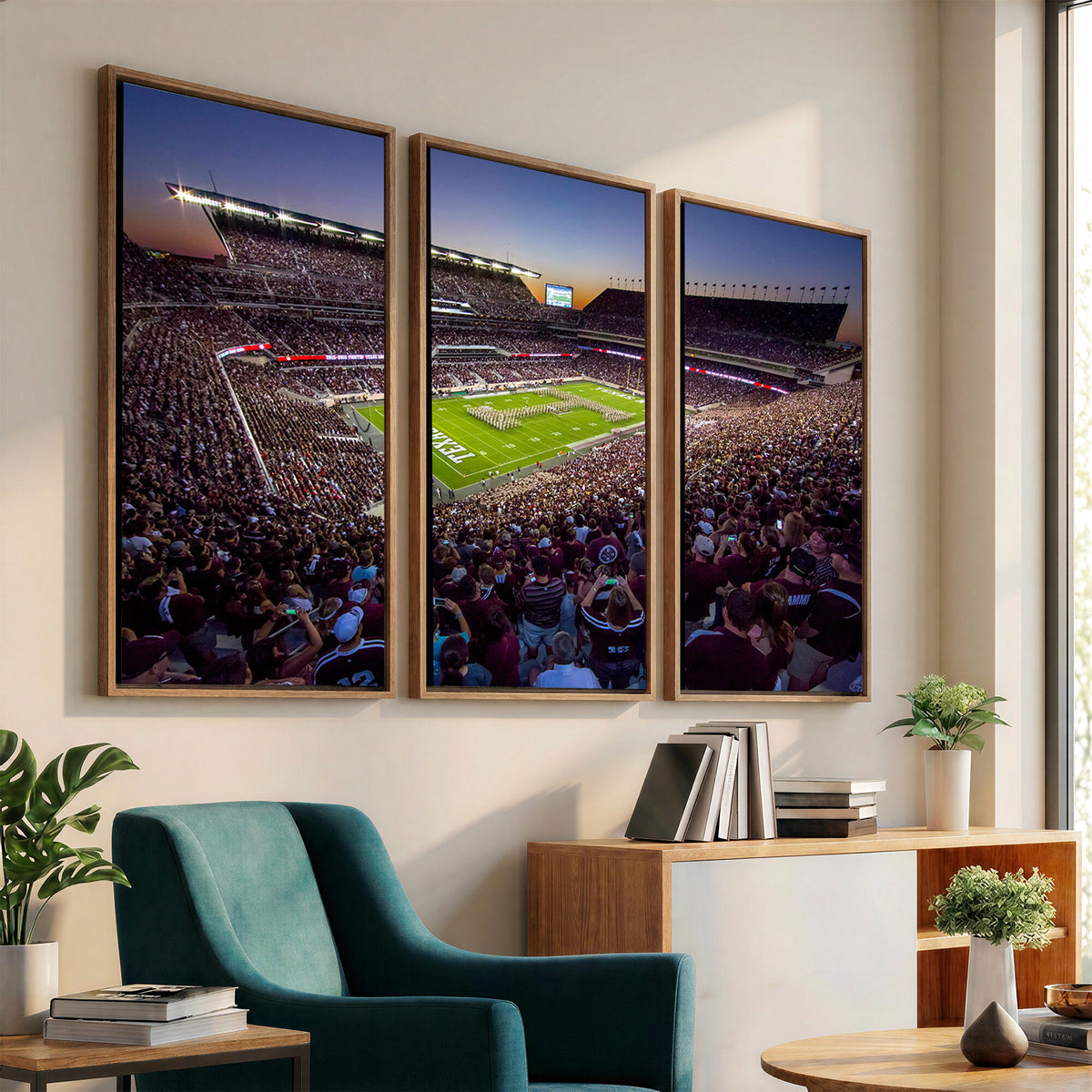 25148-MGV-CV-36X24 - Texas A&M University Aggies Football Team Print, College Station Kyle Field, Framed and Ready to Hang