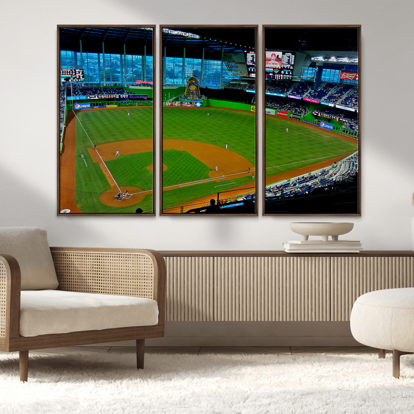 MGV-FC-48X32-3P - Miami Marlins Baseball Team Print - Miami LoanDepot Park Stadium Wall Art Canvas Print