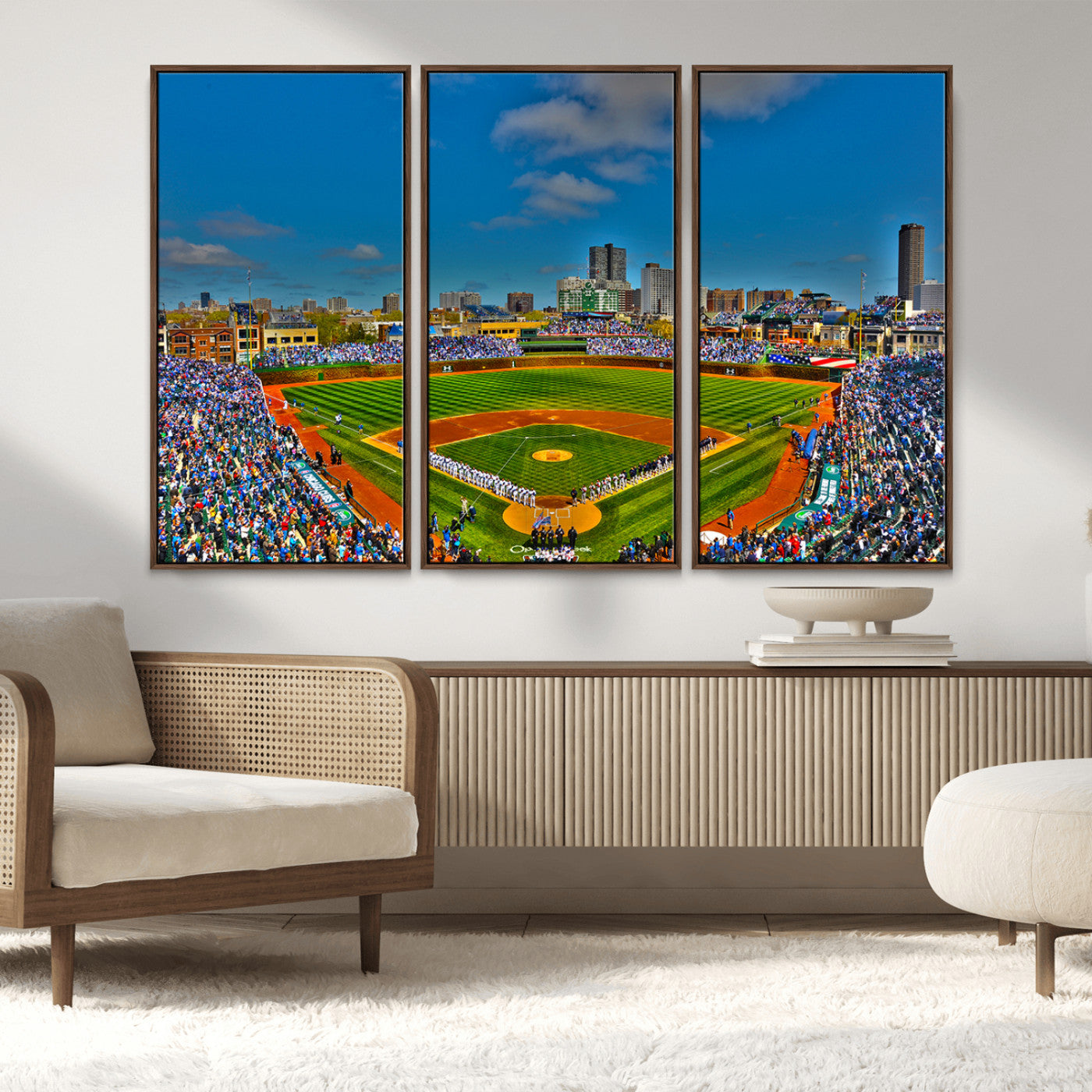 MGV-FC-48X32-3P - Wrigley Field Chicago Cubs Canvas Wall Art - Iconic Baseball Stadium Print for Sports Lovers - Ready