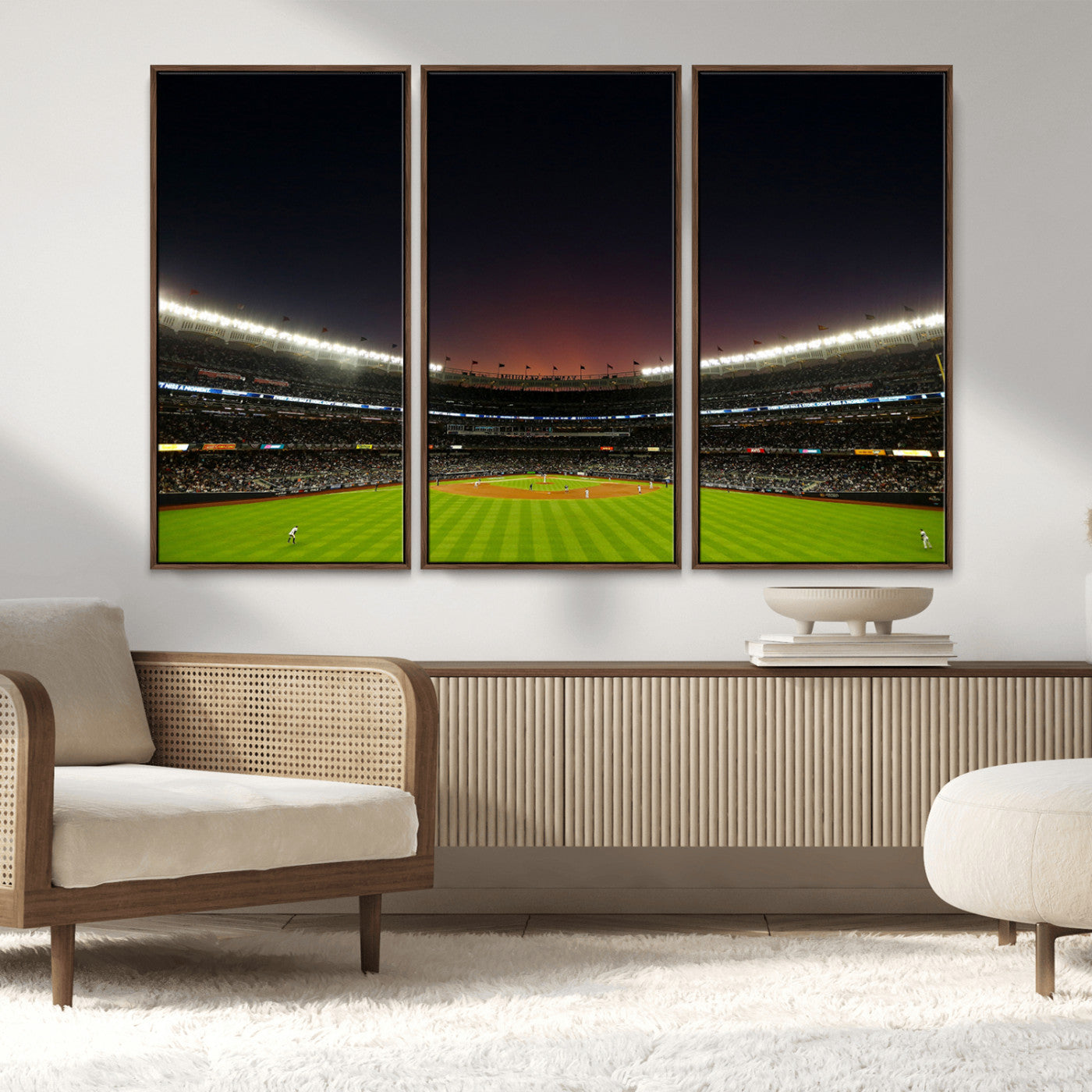 MGV-FC-48X32-3P - Yankee Stadium Night Game Triple Canvas, Yankee Stadium Canvas Wall Art - New York Yankees MLB Match