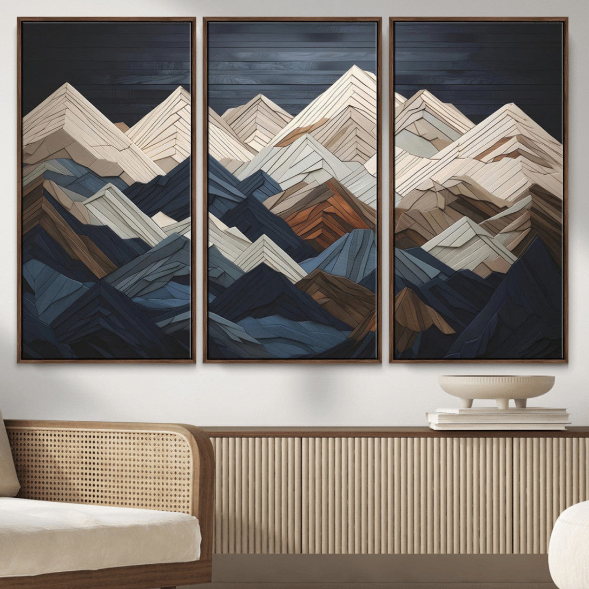 12896-MGV-CV-36X24-Mountain Wall Art – Modern Abstract Landscape Canvas Print with Layered Peaks, Contemporary Nature Decor for Living Room or Office