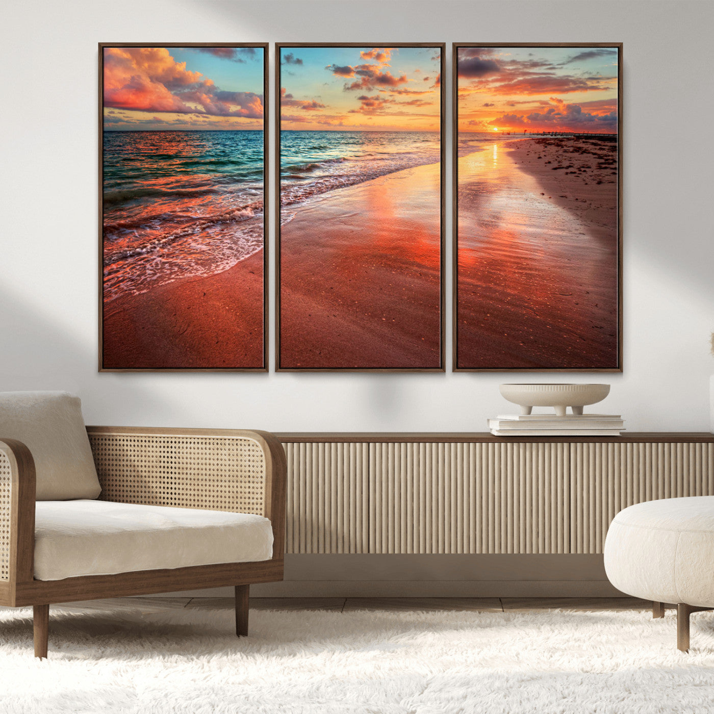 MGV-FC-48X32-3P - Sunset Beach Wall Art | Ocean Canvas Print | Coastal Wall Art | Tranquil Sunset Canvas Print