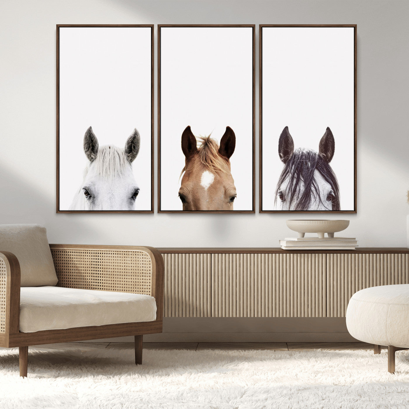 MGV-FC-48X32-3P - Horse Prints Set, Set of 3 Horse Wall Art, Horses Portraits, Farmhouse Wall Art, Farm Animals
