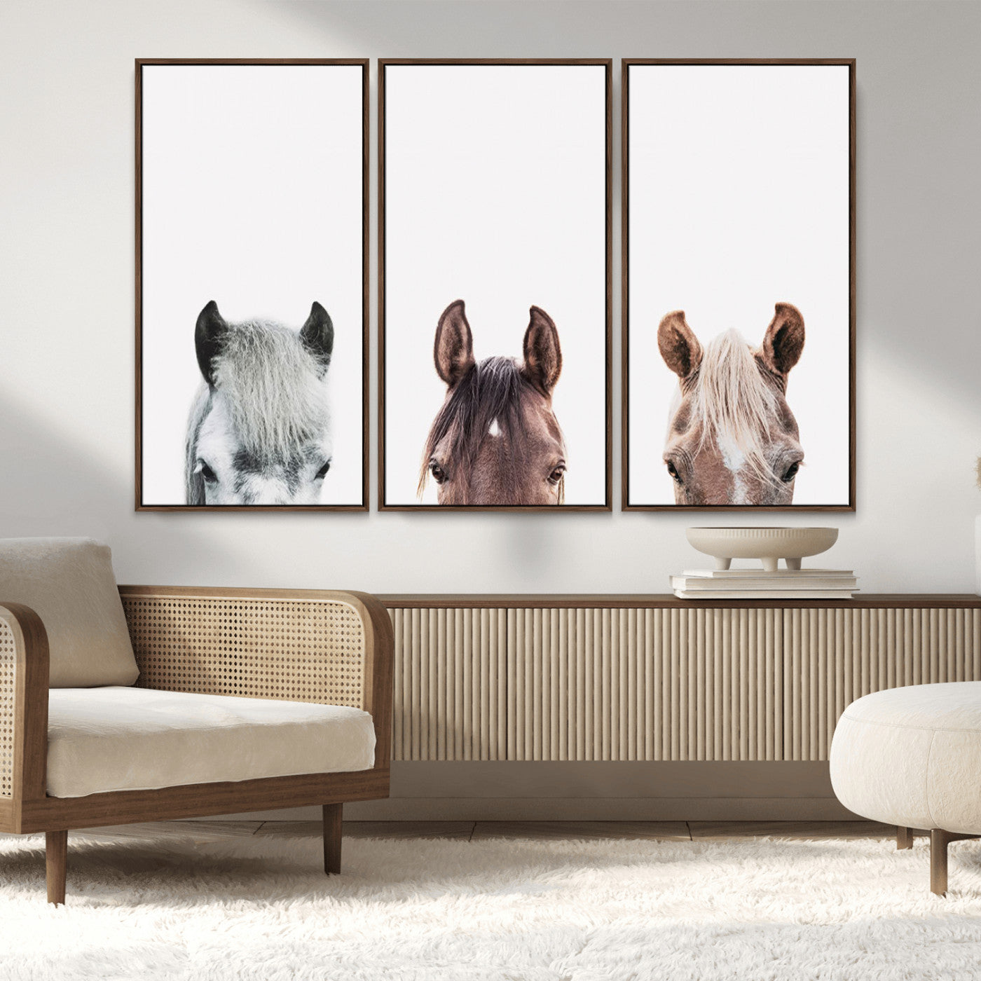 MGV-FC-48X32-3P - Horse Wall Art - Minimalist Horse Triptych Wall Art – Modern 3-Panel Giclée Canvas Featuring Horse