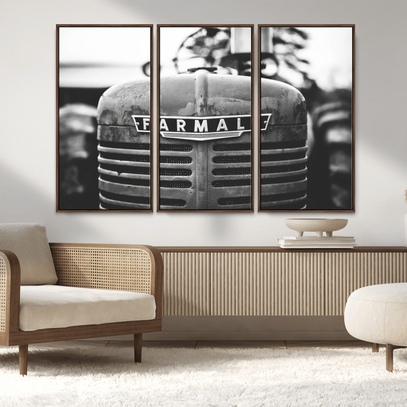 MGV-FC-48X32-3P - Vintage Farmall Tractor Wall Art Canvas Print, Rustic Farmhouse Decor Ready to Hang