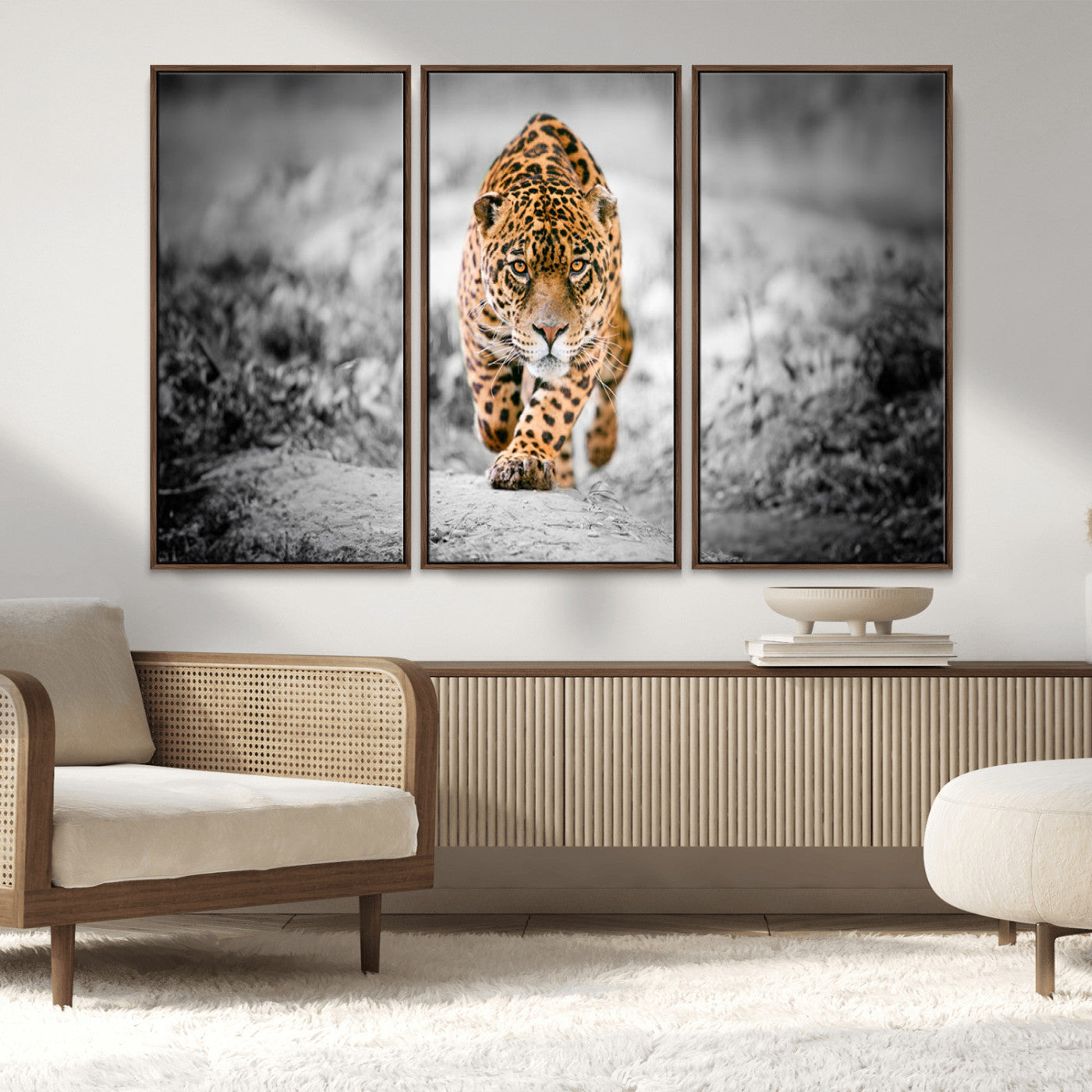 MGV-FC-48X32-3P - Jaguar Wall Art Canvas Print - Majestic Big Cat in Focused Pursuit - Ready to Hang