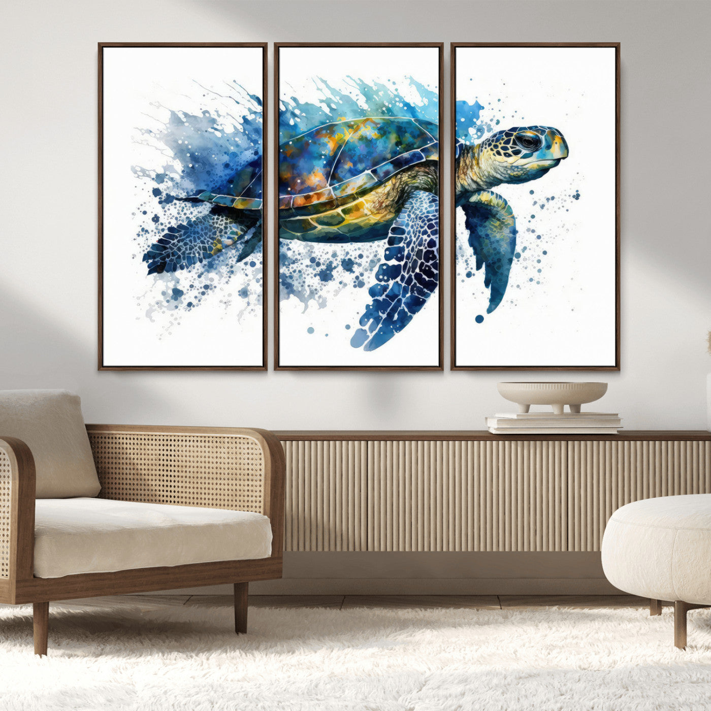 MGV-FC-48X32-3P - Watercolor Turtle Wall Art Canvas Print for Decoration