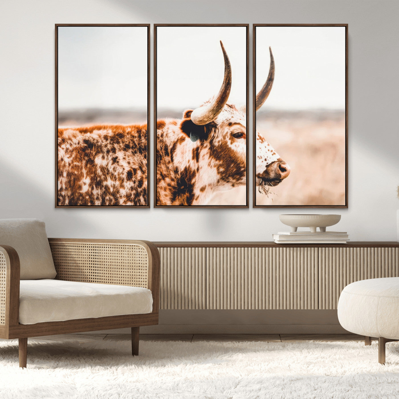 -Speckled Bull Wall Art Canvas Print – Rustic Cow Longhorn Farmhouse Animal Decor – Western Longhorn