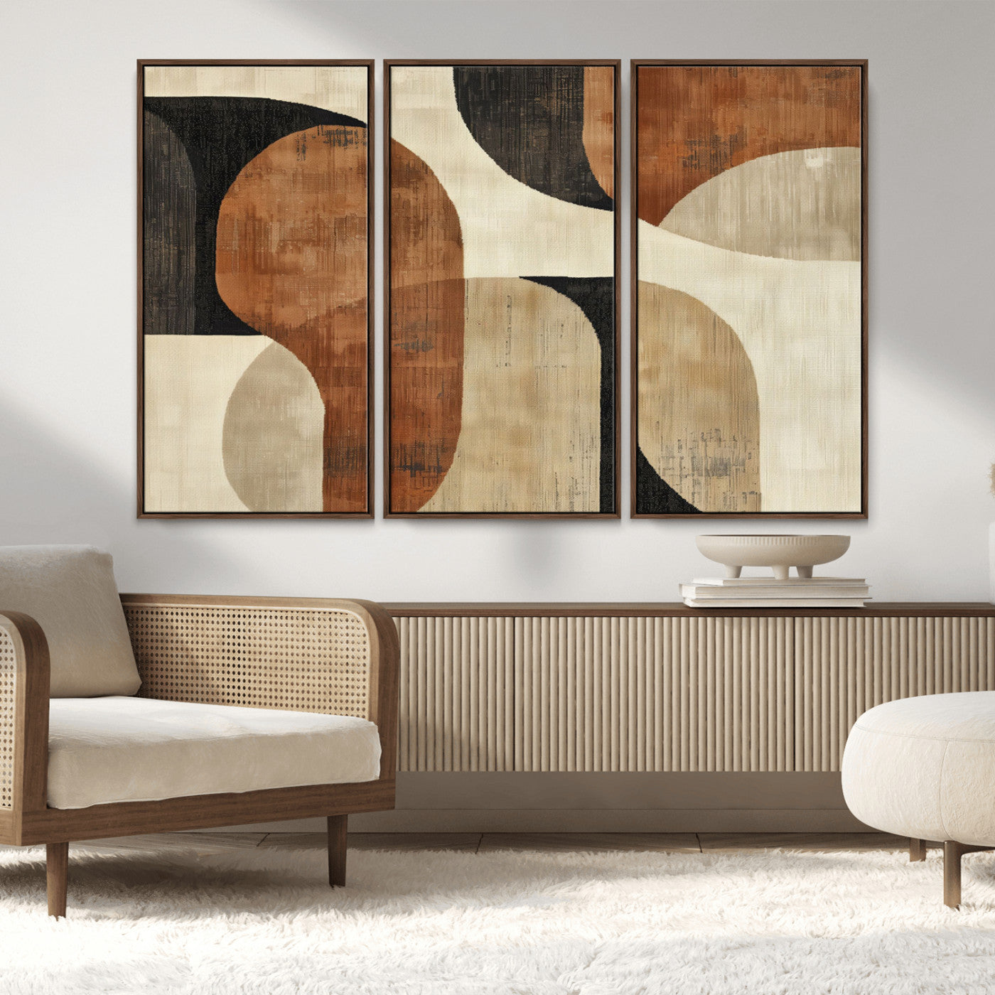 MGV-FC-48X32-3P - Wabi Sabi Abstract Wall Art Canvas Print | Large Minimalist Modern Geometric Wall Decor for Living