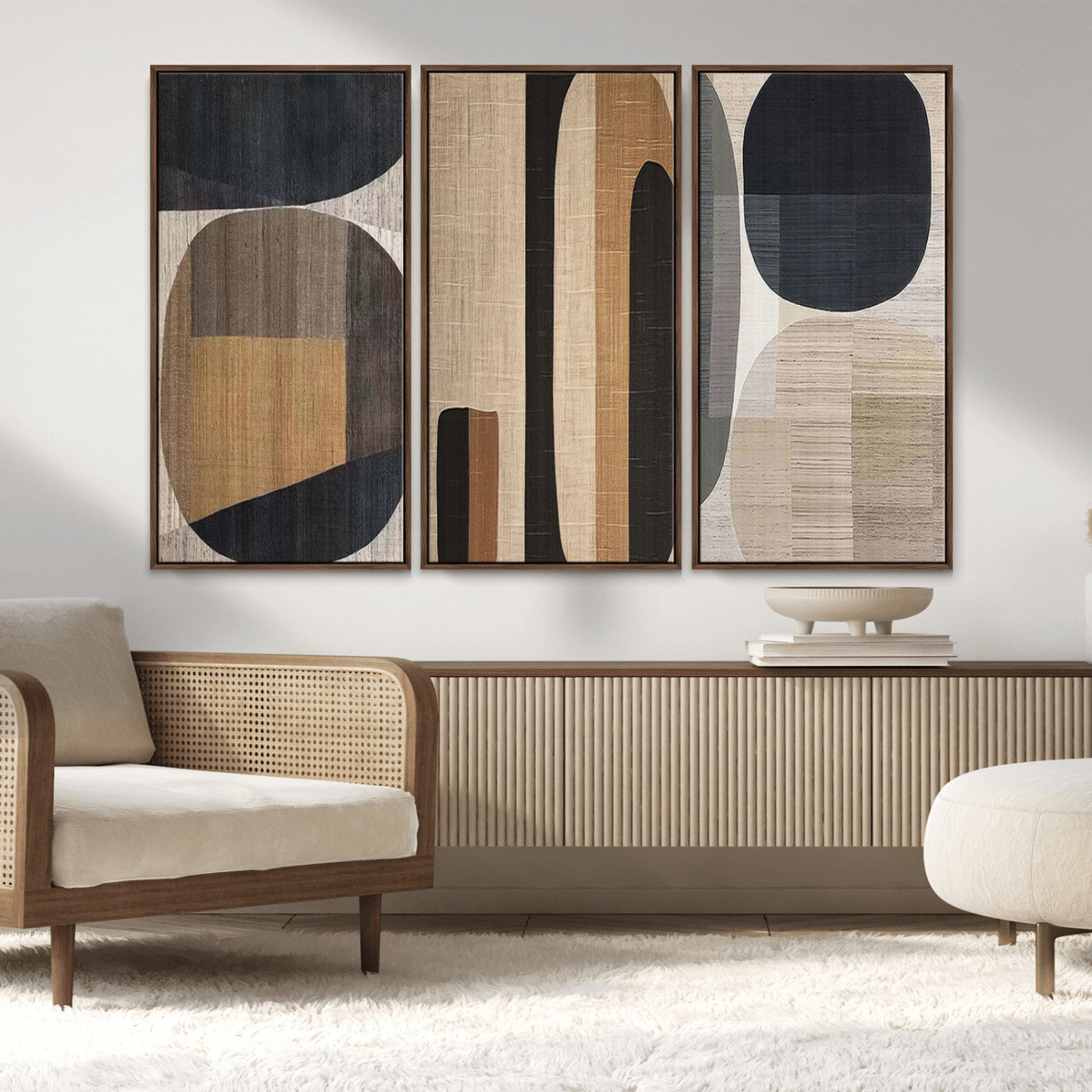 MGV-FC-48X32-3P - Abstract Minimalist Canvas Wall Art - Neutral Geometric Modern Boho Decor, Minimalist Brown Wabi