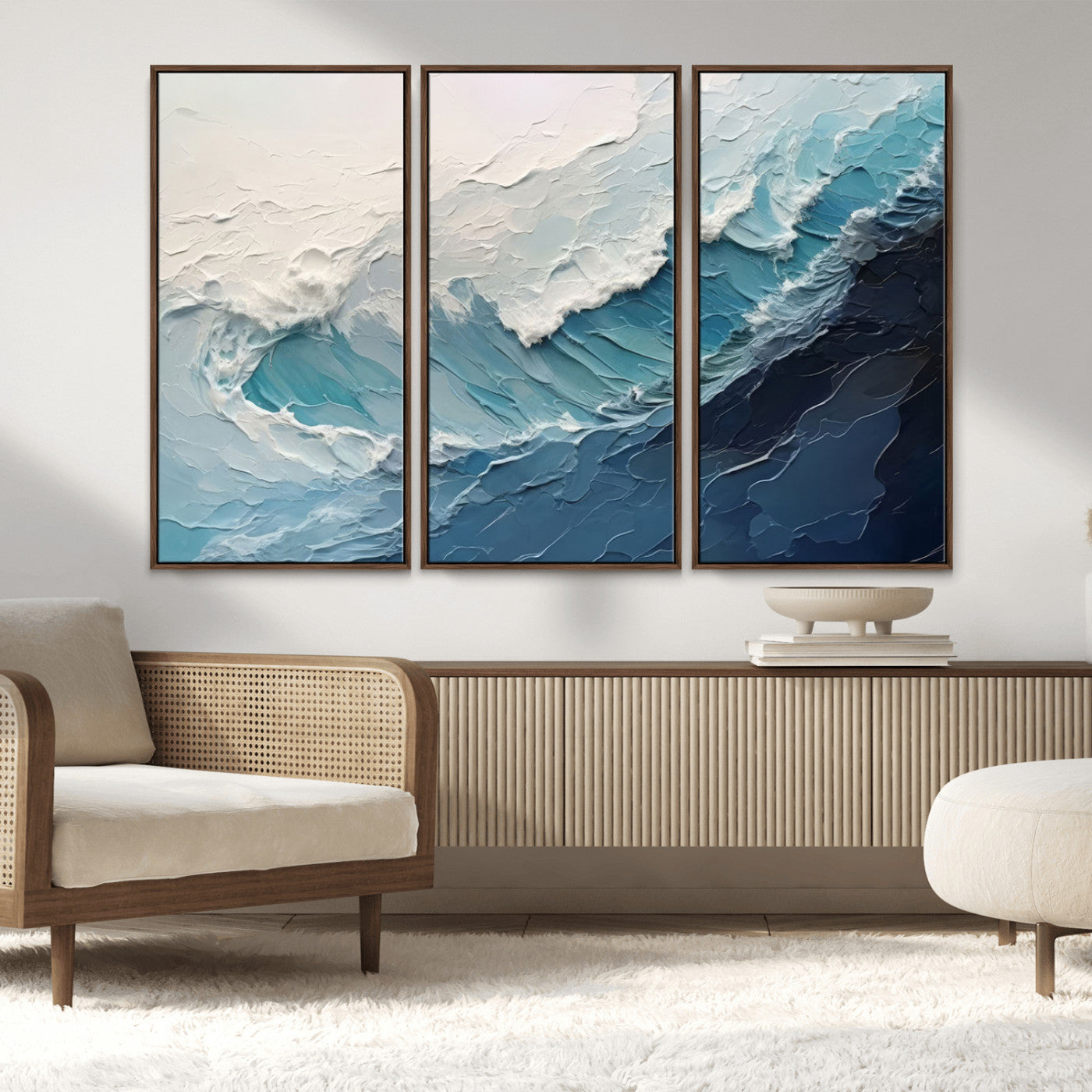 MGV-FC-48X32-3P - Ocean Wave Canvas Wall Art Print - Coastal Wall Decor for Living Room - Large Ocean Wave Wall Art