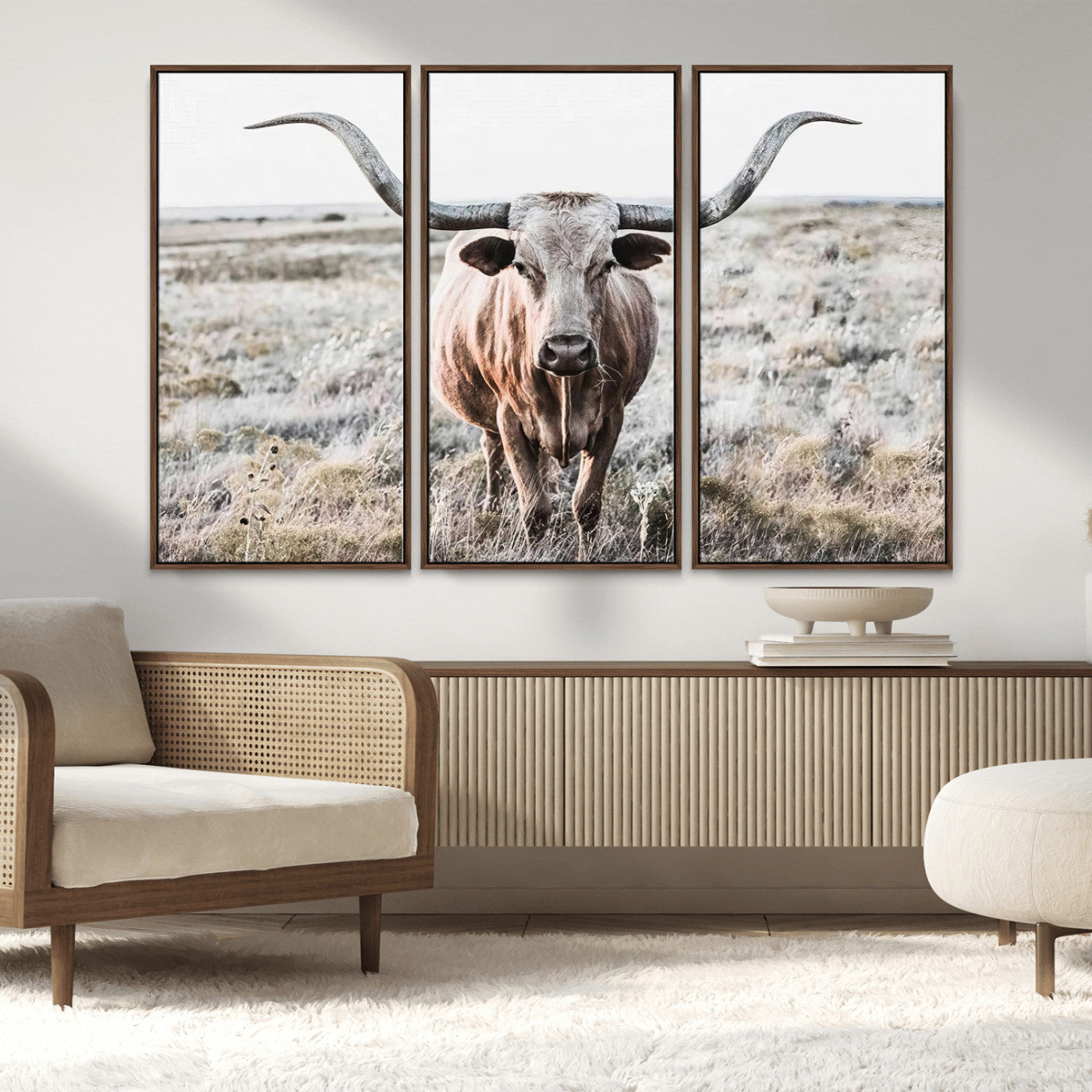 -Rustic Texas Longhorn Wall Art Canvas Print | Western Farmhouse Decor for Living Room or Office,