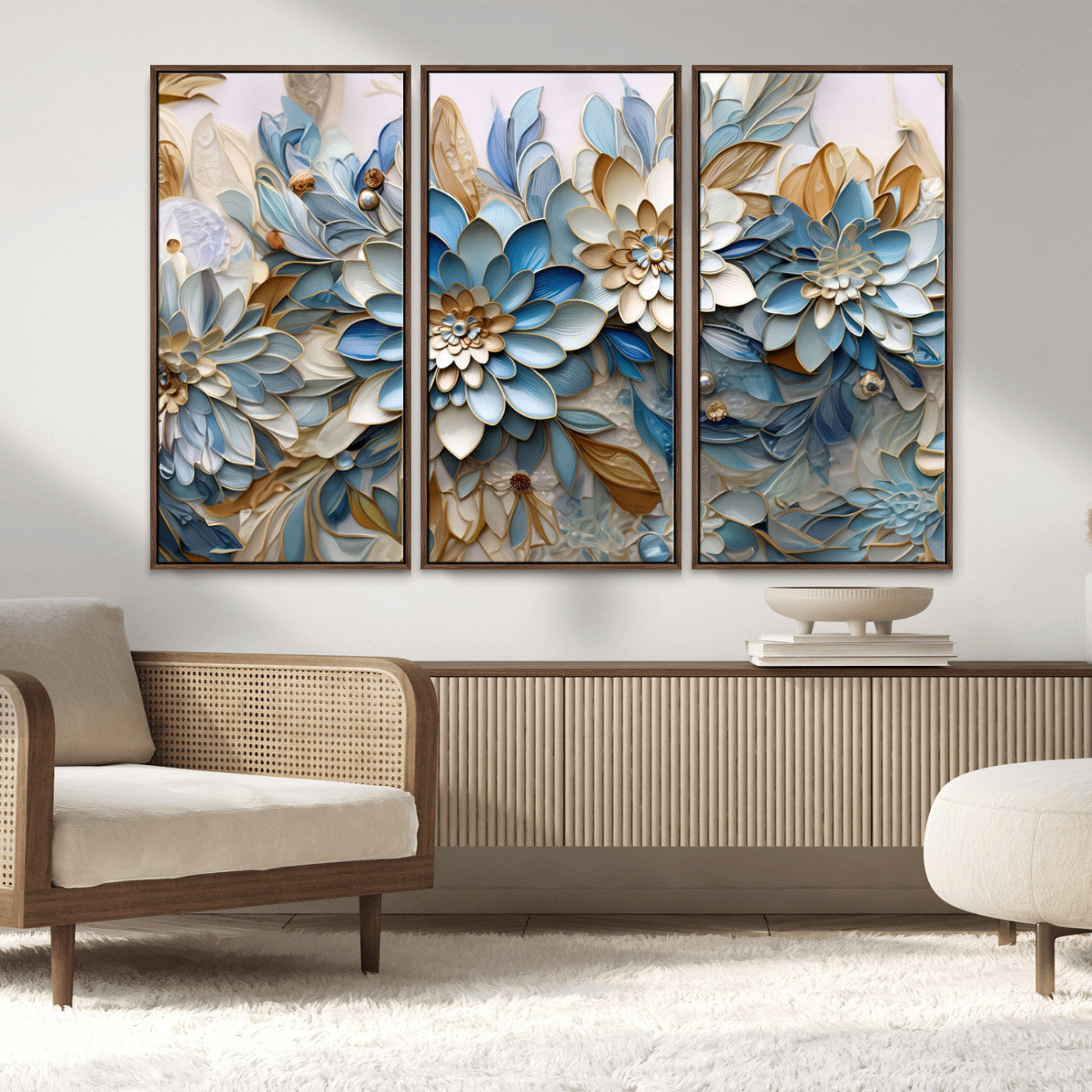 MGV-FC-48X32-3P - Blu Abstract Flower Wall Art Canvas Print