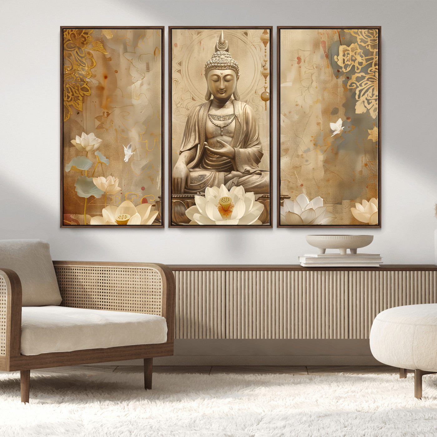 MGV-FC-48X32-3P - Buddha Wall Art Canvas Print, Buddha Meditation Room Decor, Yoga Room Wall Decor