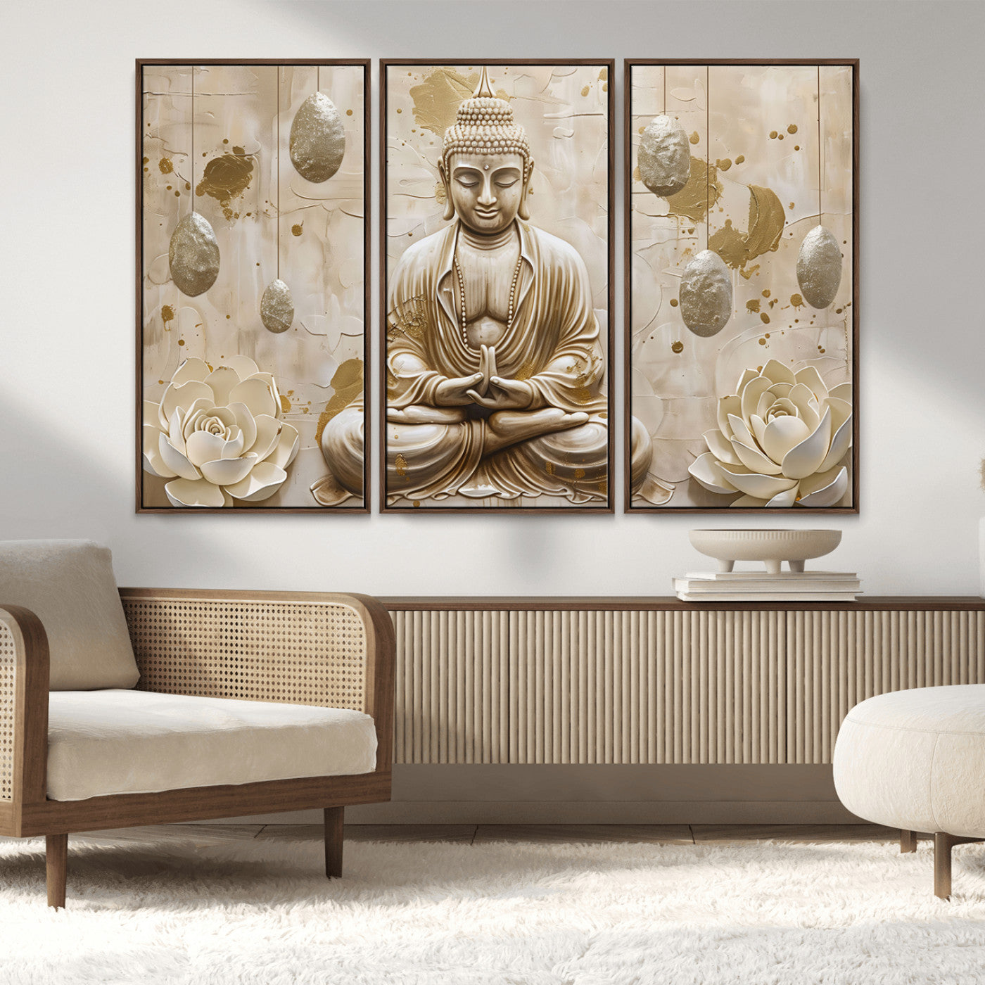 MGV-FC-48X32-3P - Serene Buddha Wall Art | Yoga Room Decor and Meditation Wall Art Print | Framed and Ready to Hang