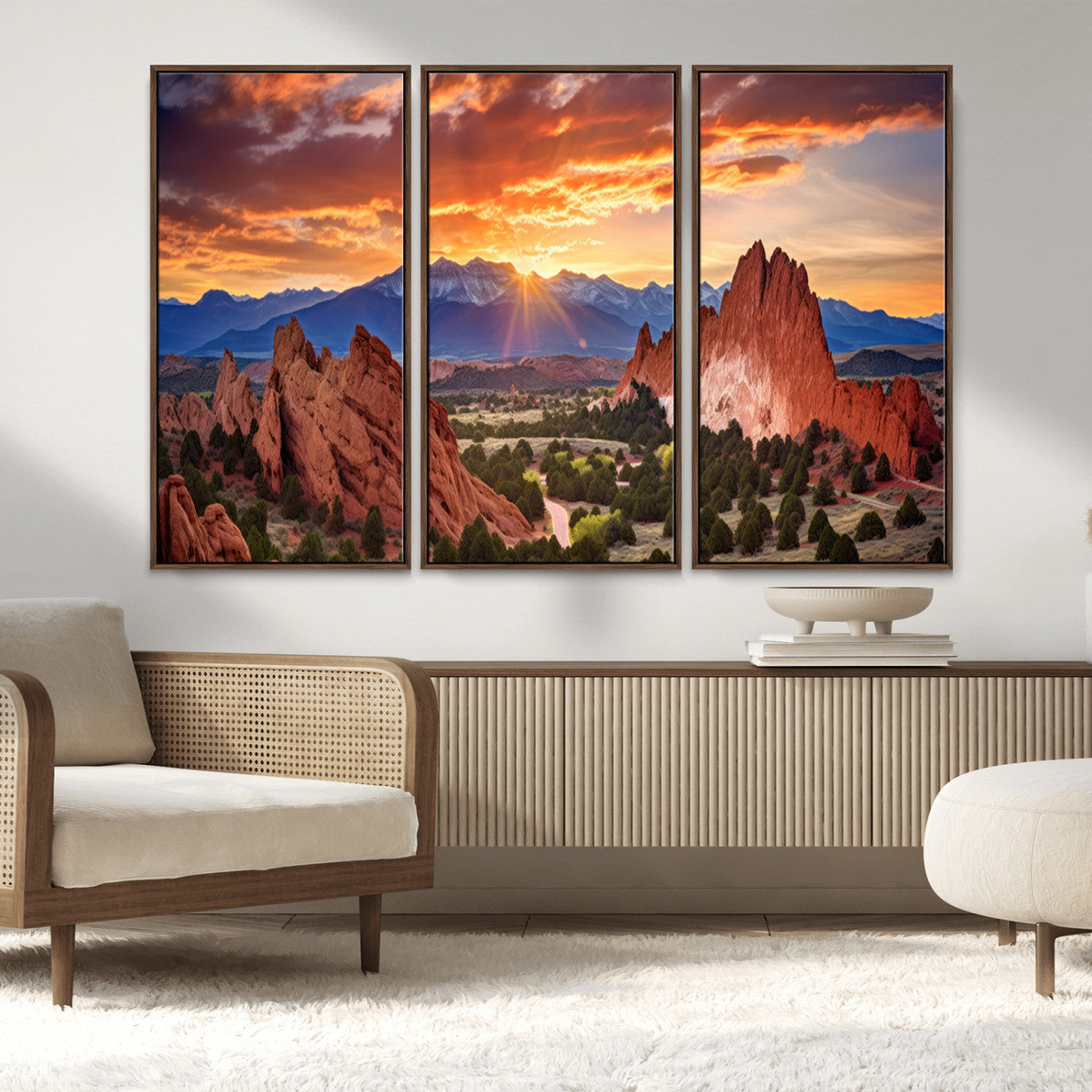 MGV-FC-48X32-3P - Rocky Mountains Sunset Wall Art Canvas Print – Ready to Hang, Framed Colorado Landscape