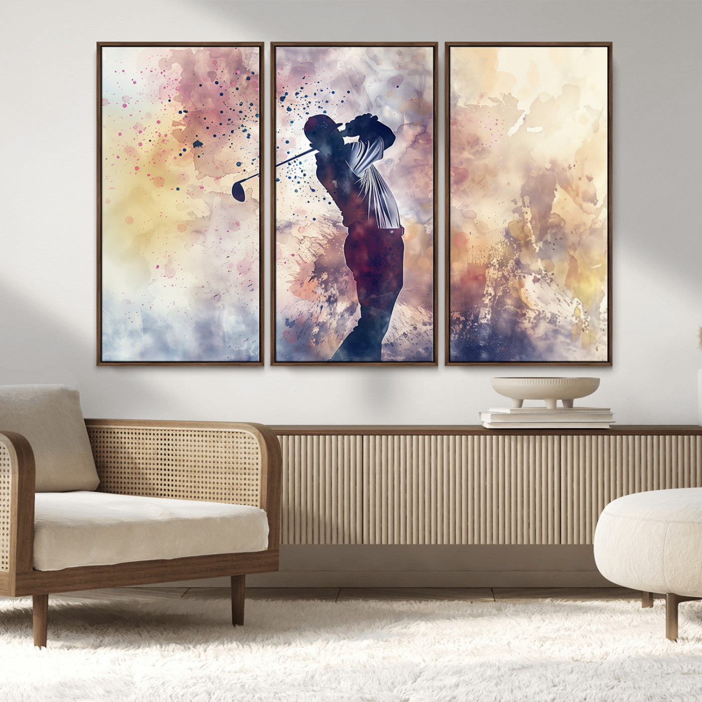 MGV-FC-48X32-3P - Abstract Watercolor Golf Player Wall Art Canvas Print