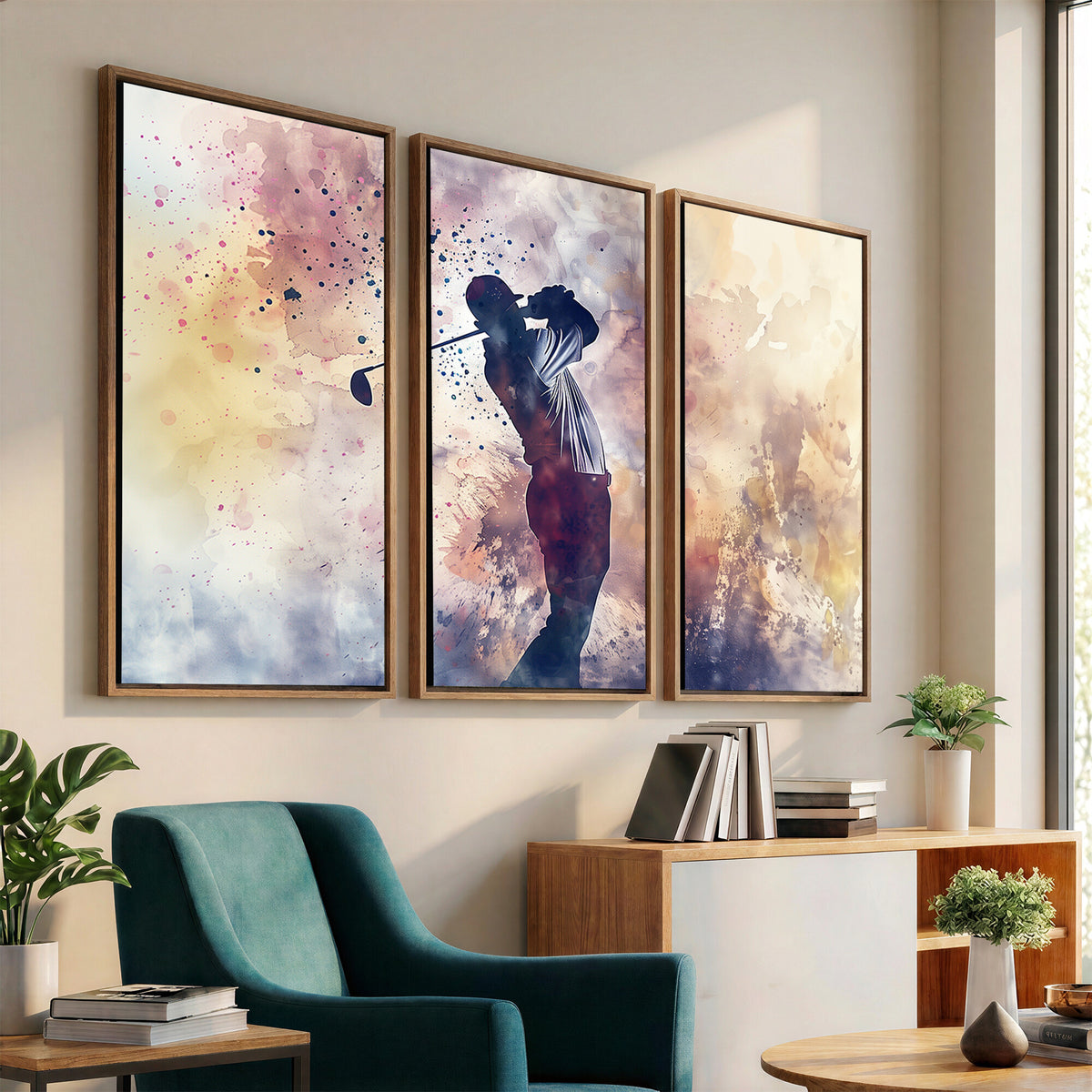 10848-MGV-CV-36X24 - Abstract Watercolor Golf Player Wall Art Canvas Print