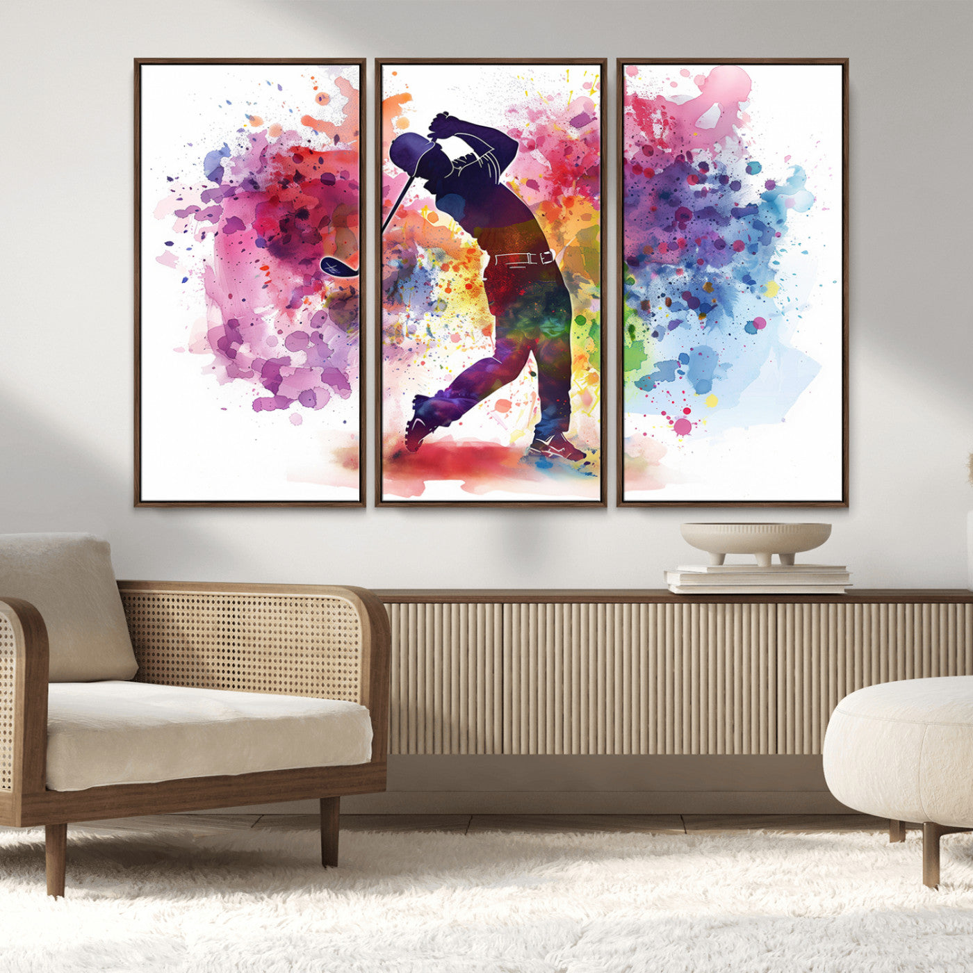 MGV-FC-48X32-3P - Colorful Golfer Swing Wall Art Canvas Print - Ready to Hang, Framed Sports Decor