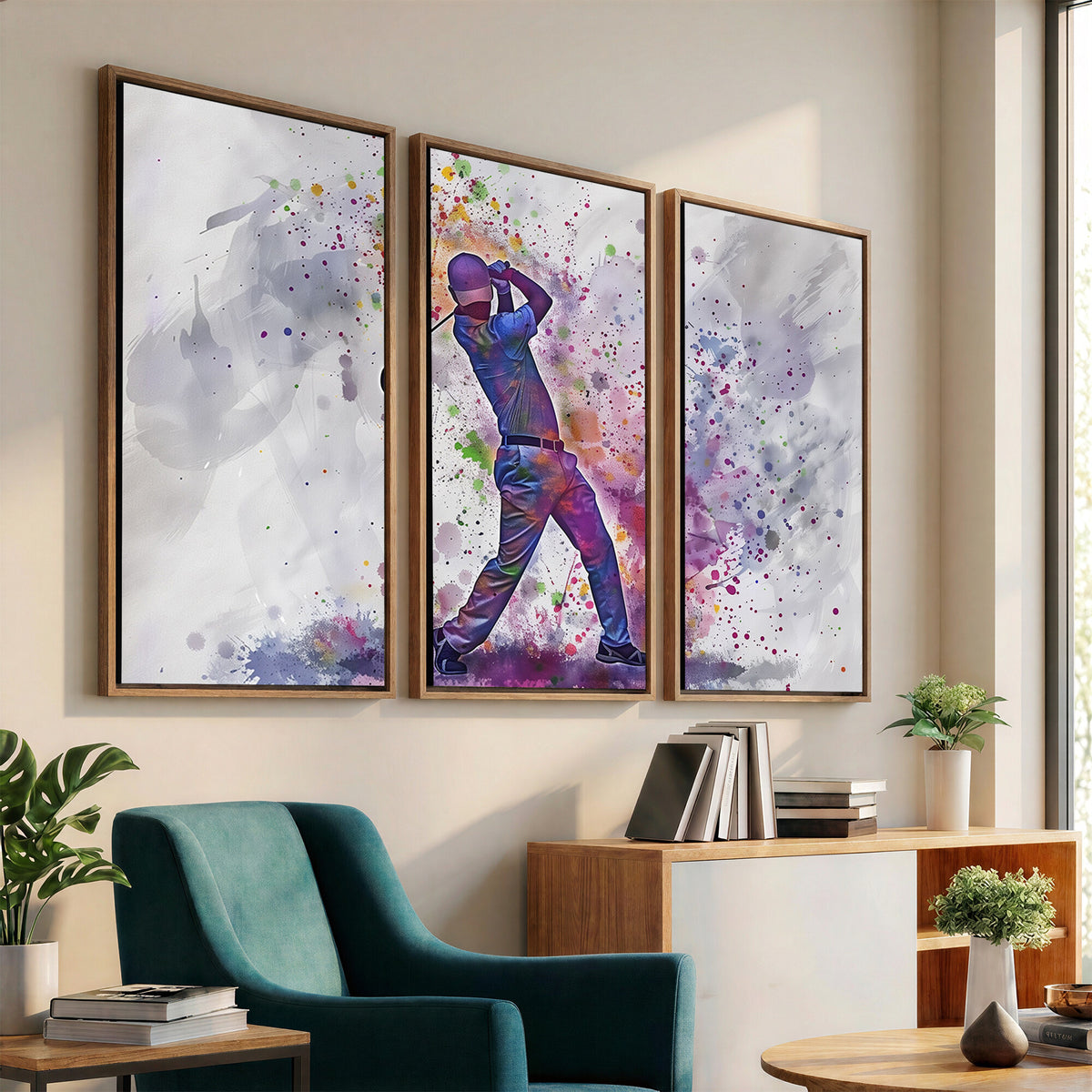 60116-MGV-CV-36X24 - Watercolor Golf Swing Wall Art Canvas Print, Vibrant, Framed and Ready to Hang